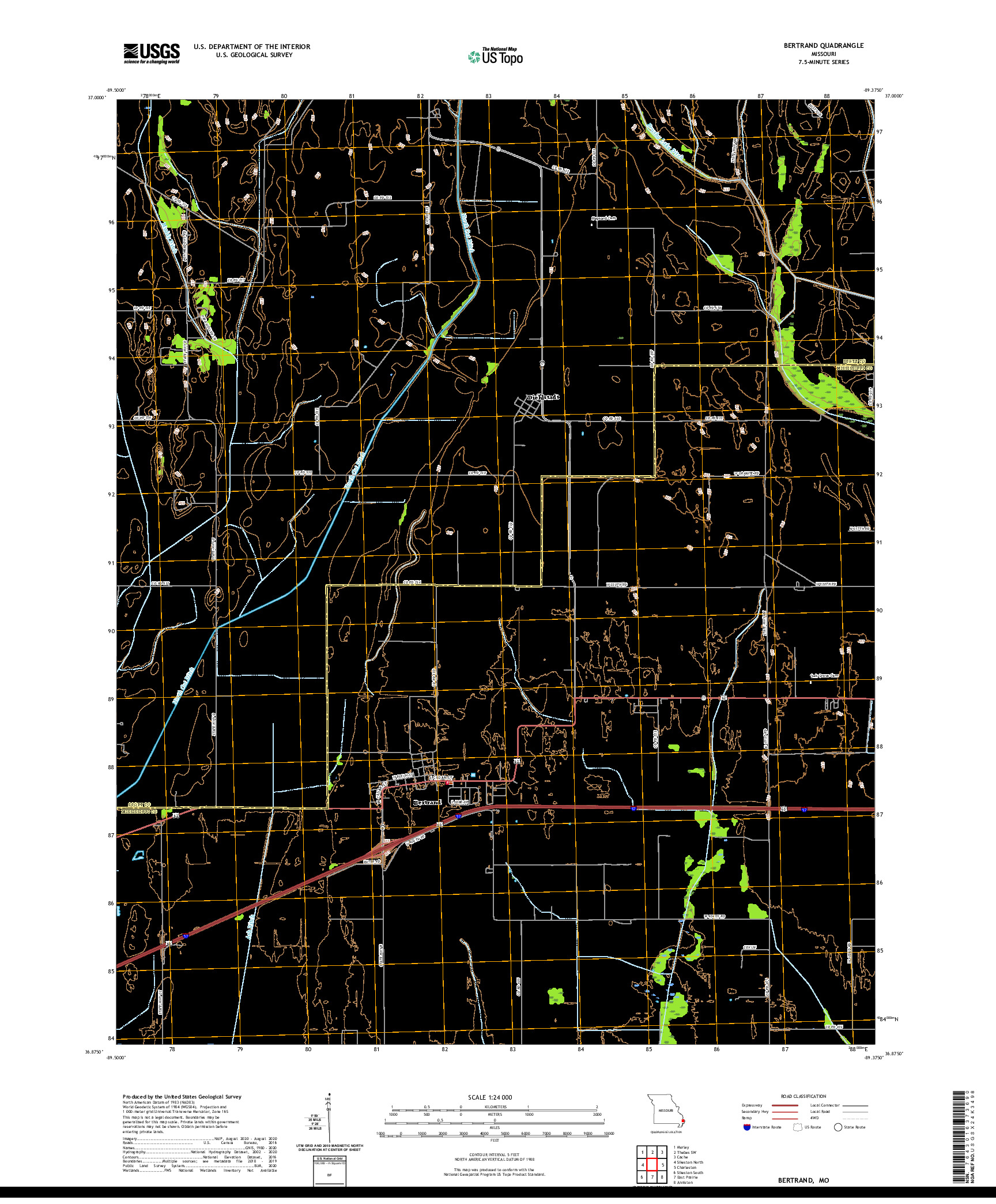 USGS US TOPO 7.5-MINUTE MAP FOR BERTRAND, MO 2021