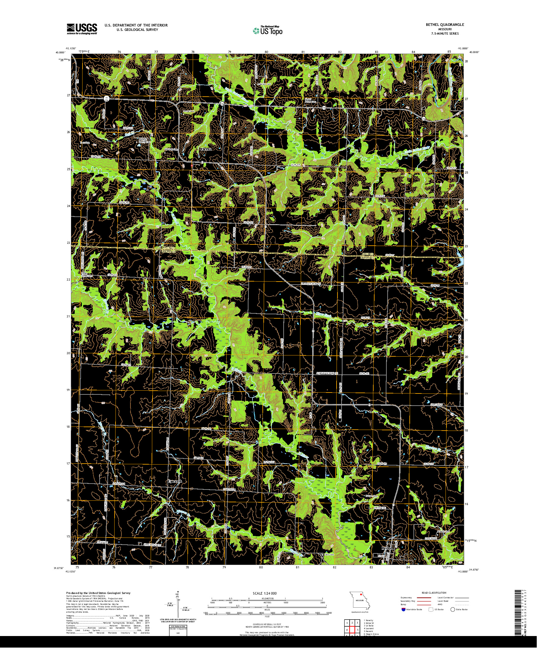 USGS US TOPO 7.5-MINUTE MAP FOR BETHEL, MO 2021