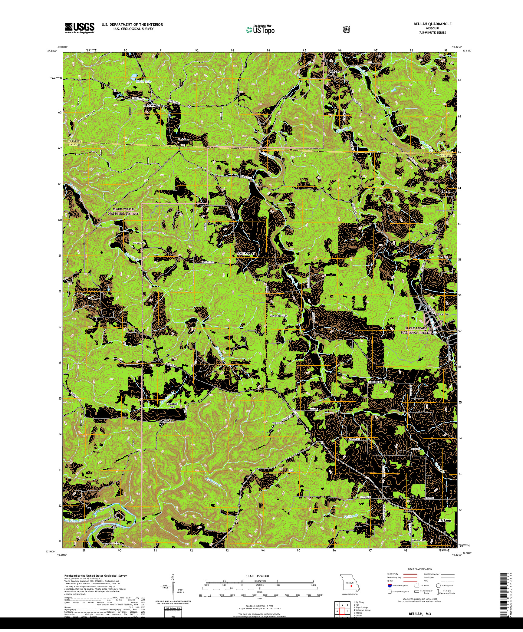 USGS US TOPO 7.5-MINUTE MAP FOR BEULAH, MO 2021