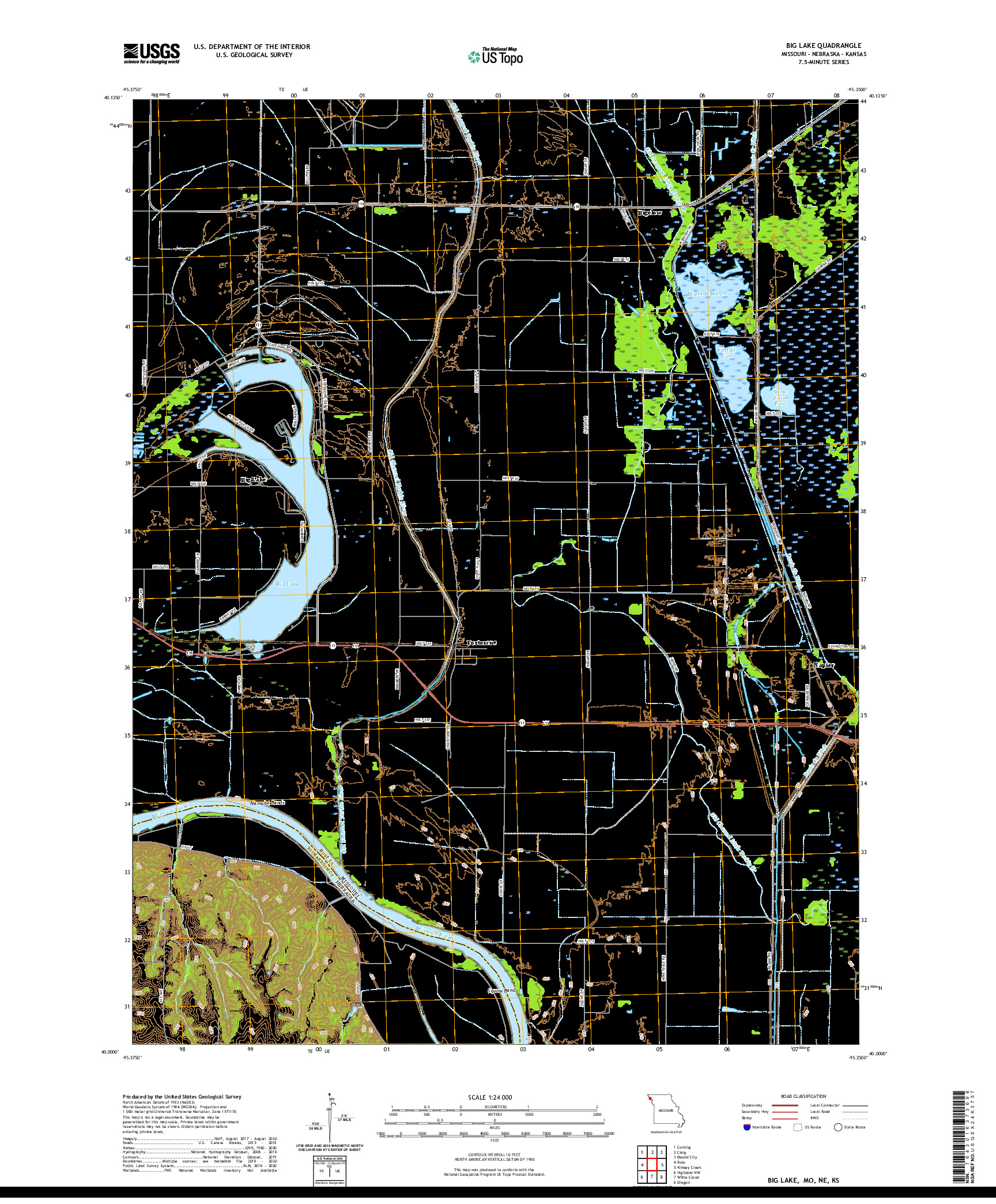 USGS US TOPO 7.5-MINUTE MAP FOR BIG LAKE, MO,NE,KS 2021