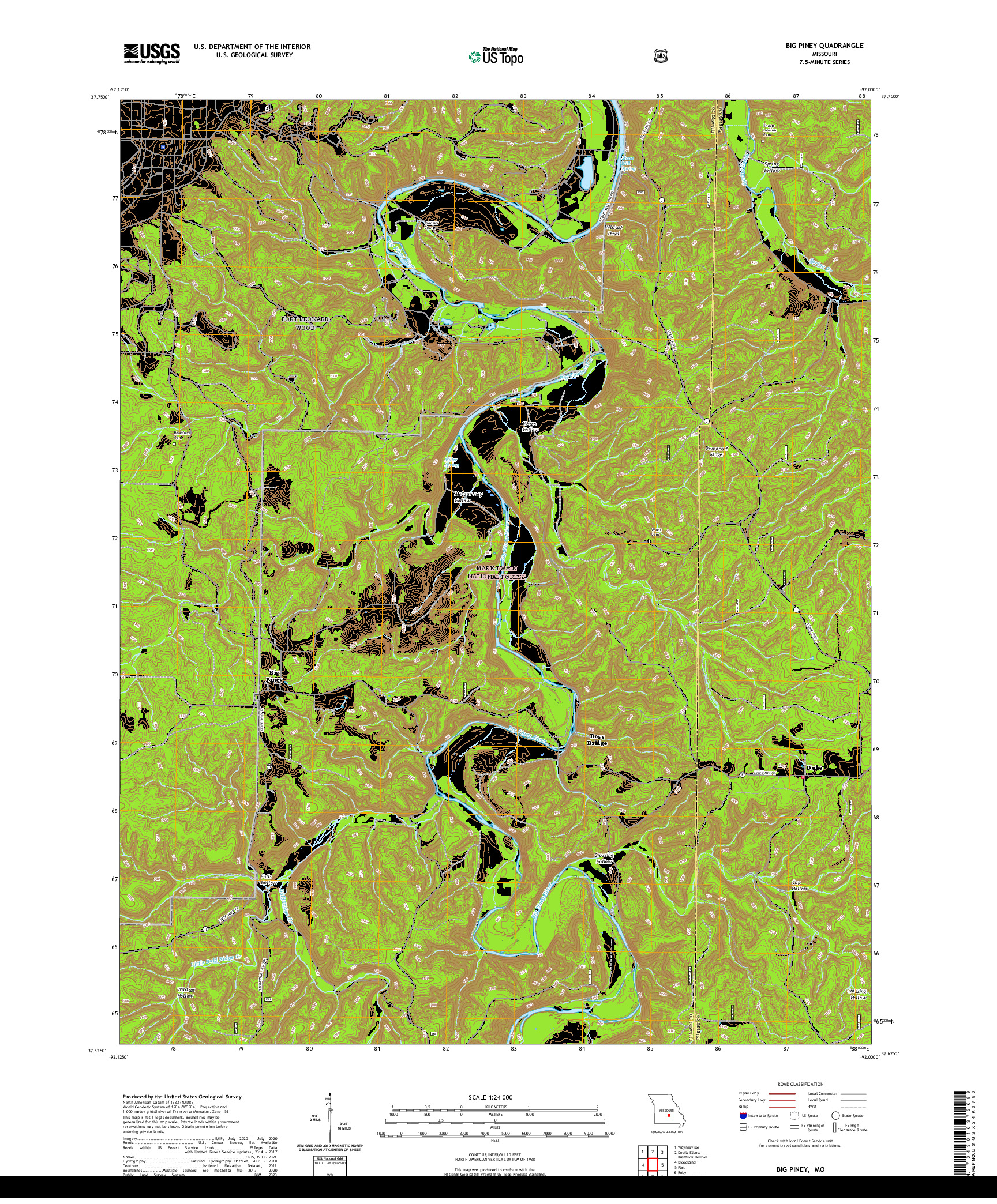 USGS US TOPO 7.5-MINUTE MAP FOR BIG PINEY, MO 2021