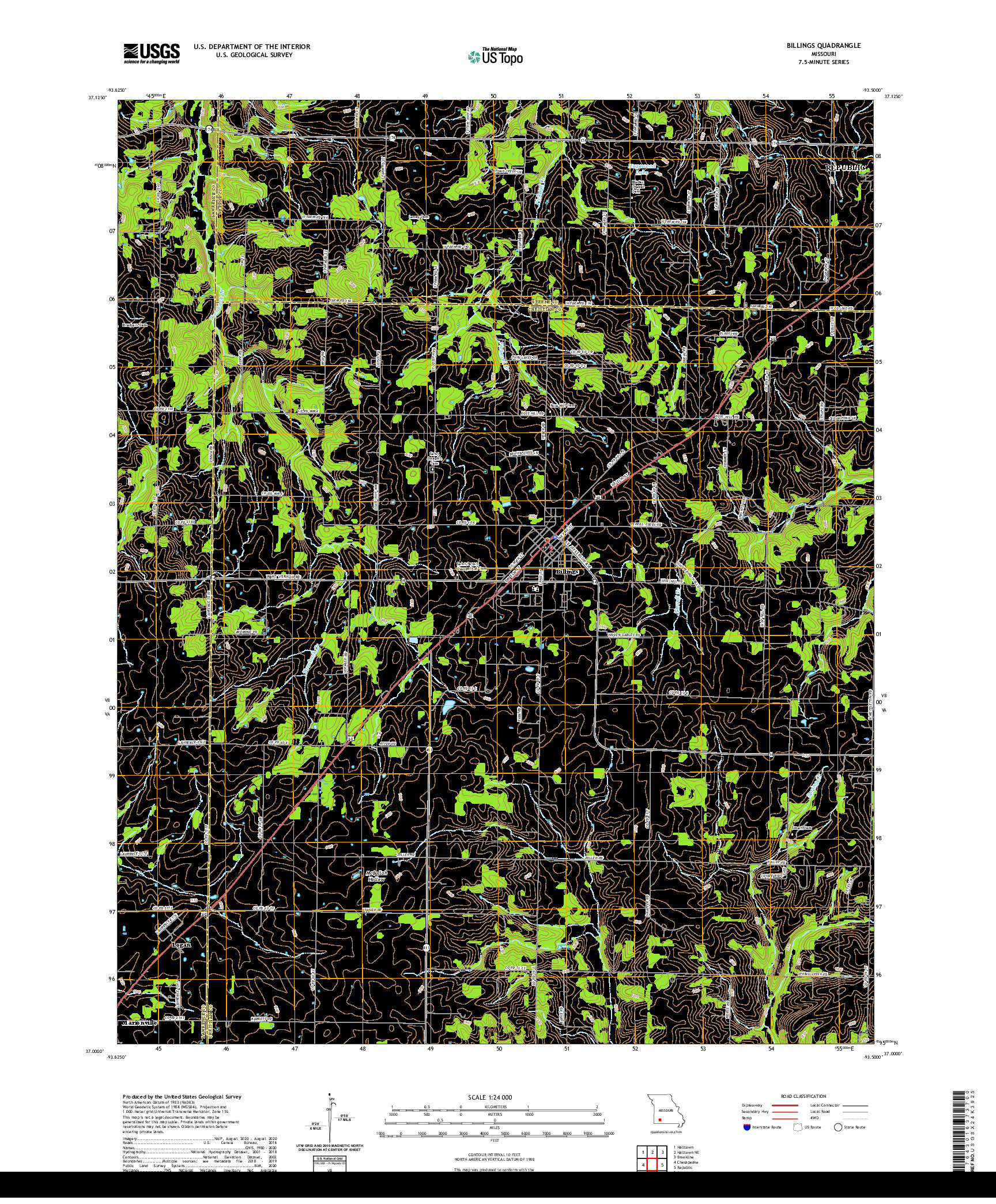 USGS US TOPO 7.5-MINUTE MAP FOR BILLINGS, MO 2021