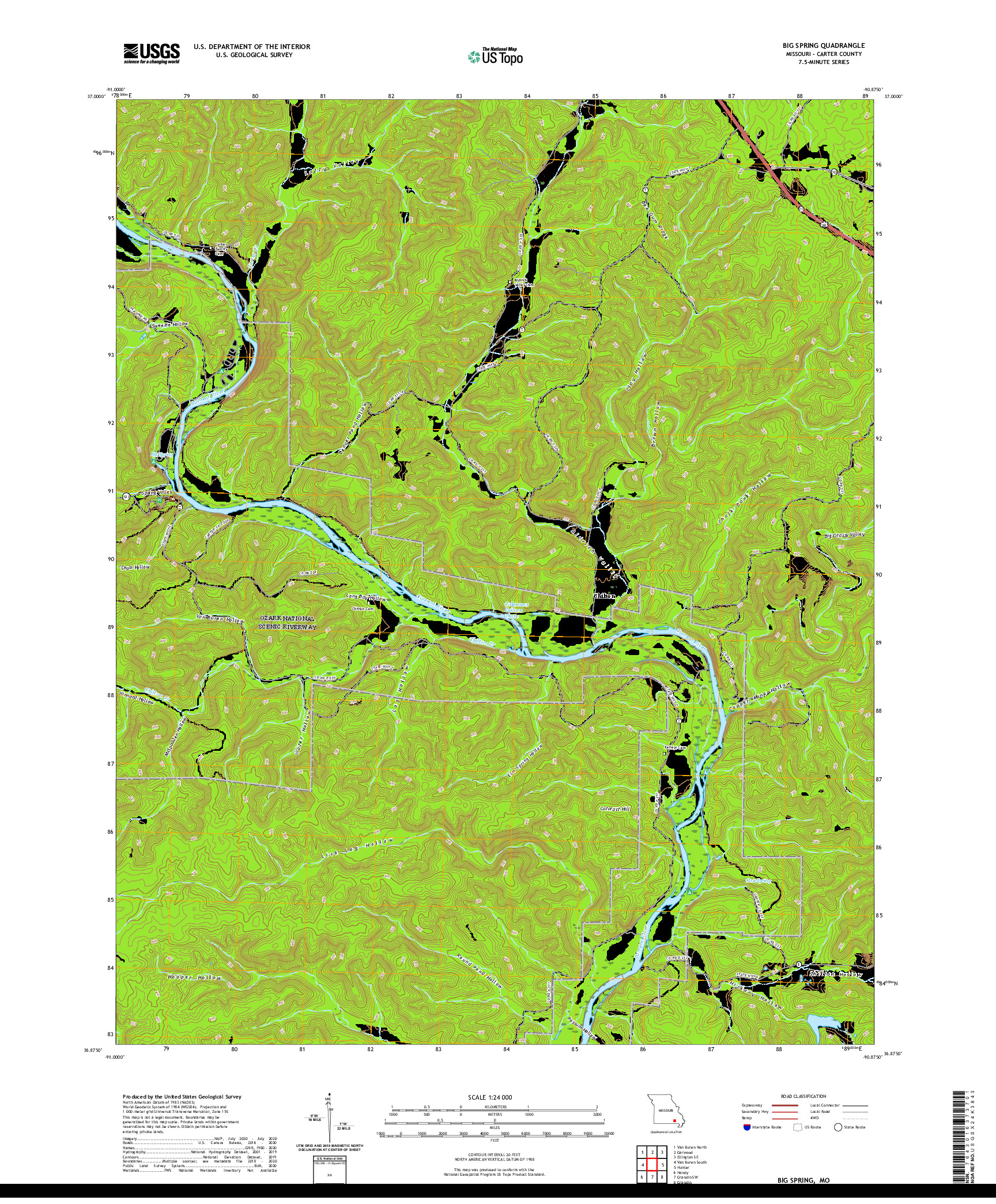 USGS US TOPO 7.5-MINUTE MAP FOR BIG SPRING, MO 2021