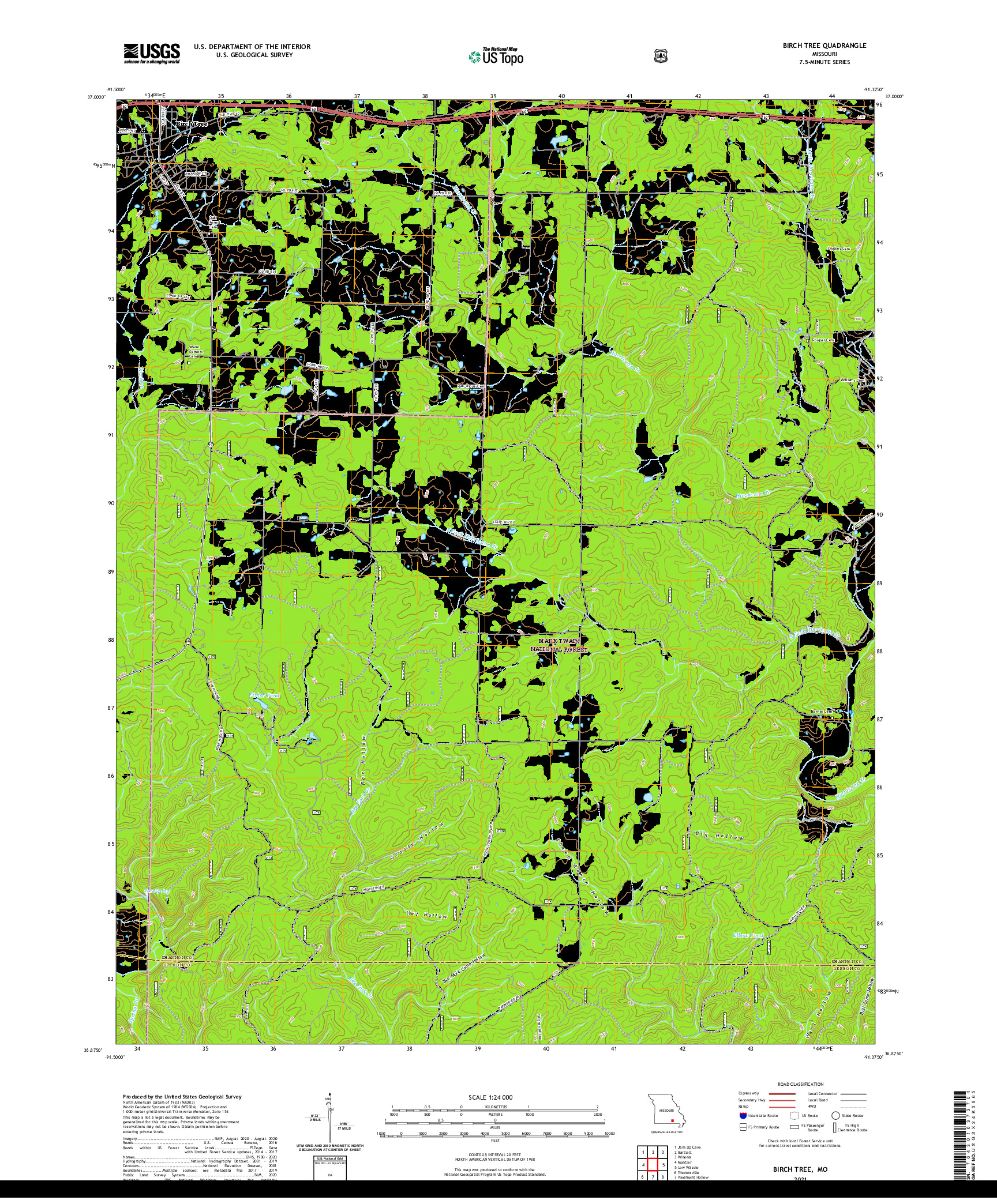USGS US TOPO 7.5-MINUTE MAP FOR BIRCH TREE, MO 2021