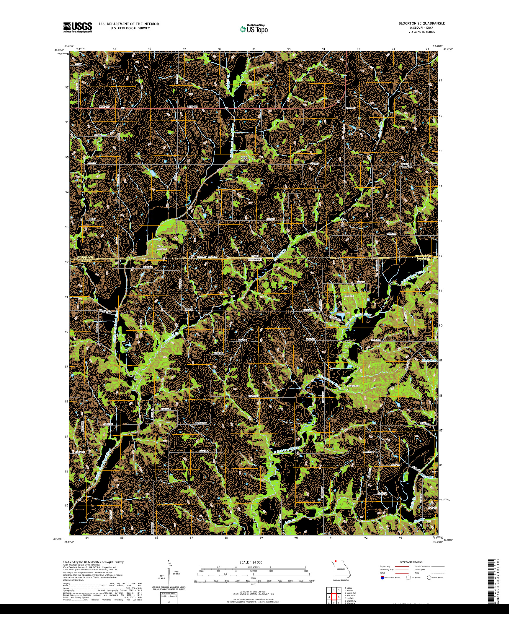 USGS US TOPO 7.5-MINUTE MAP FOR BLOCKTON SE, MO,IA 2021