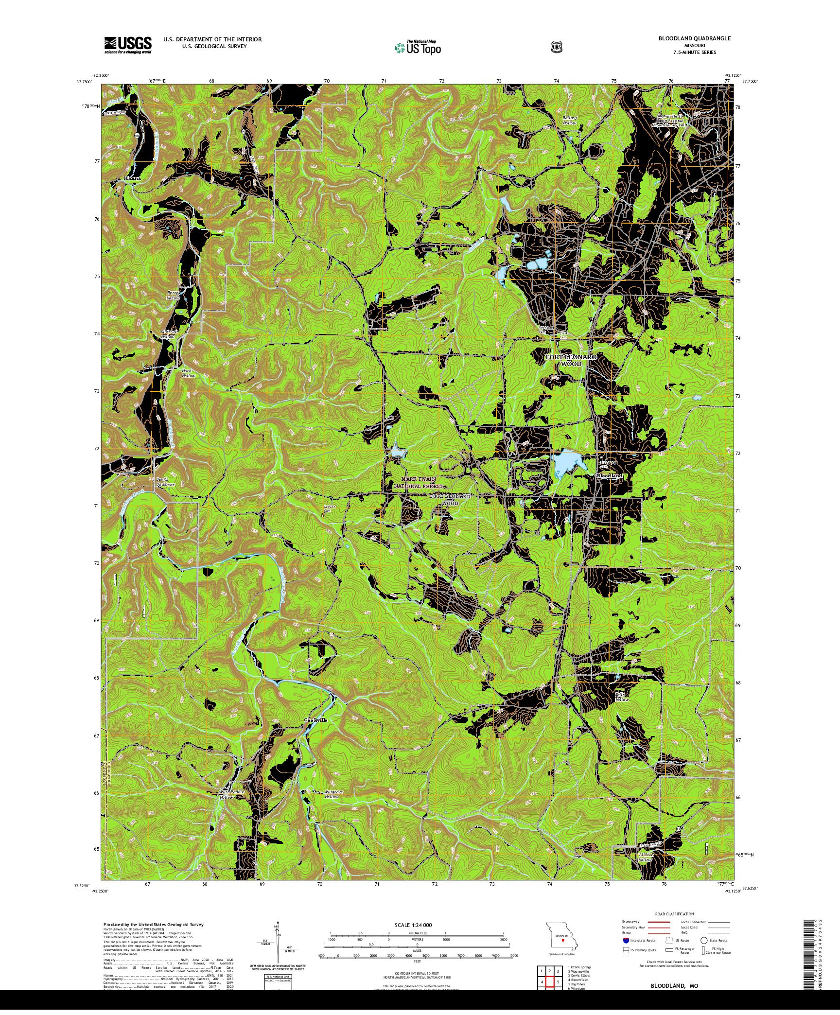USGS US TOPO 7.5-MINUTE MAP FOR BLOODLAND, MO 2021