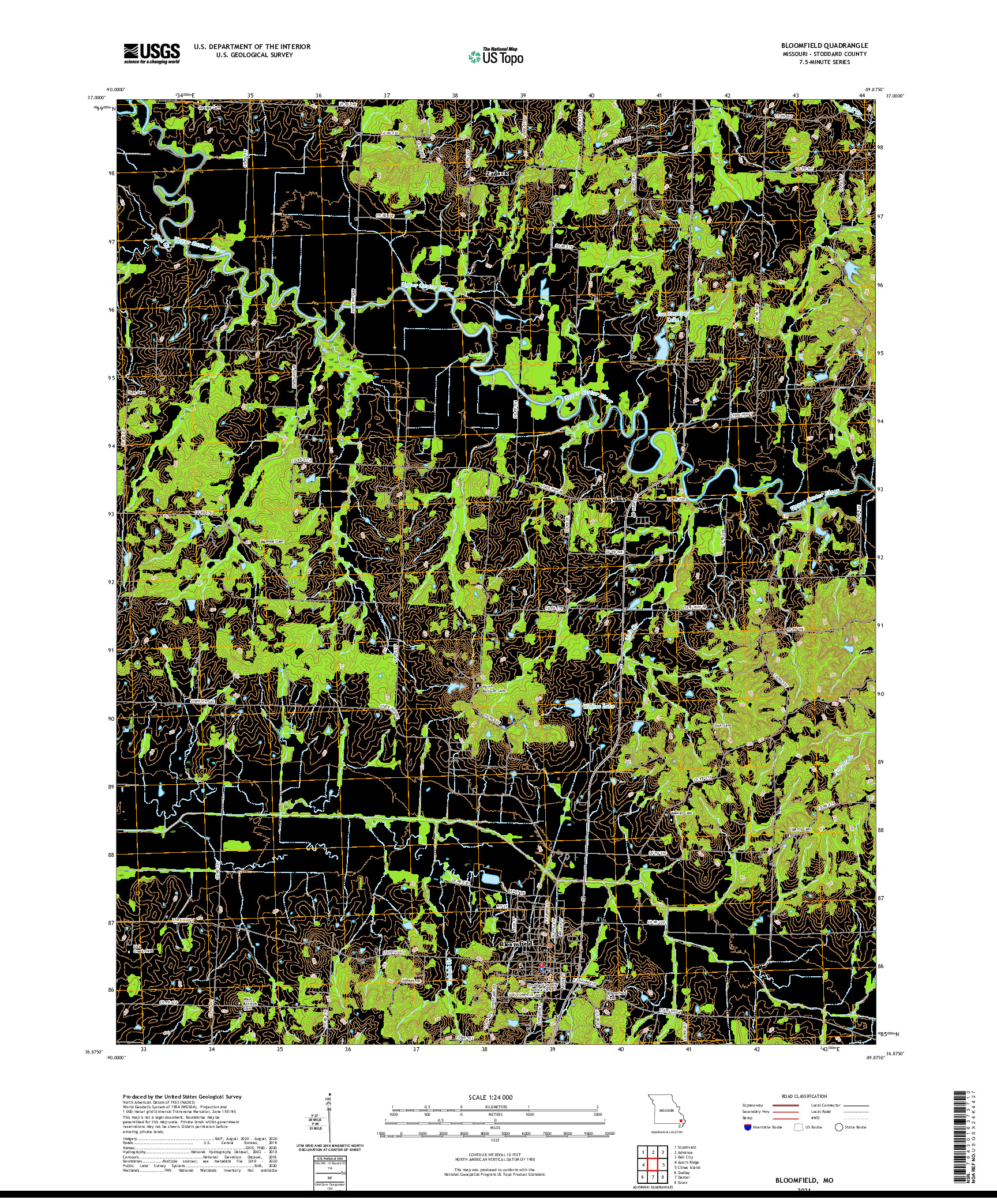 USGS US TOPO 7.5-MINUTE MAP FOR BLOOMFIELD, MO 2021