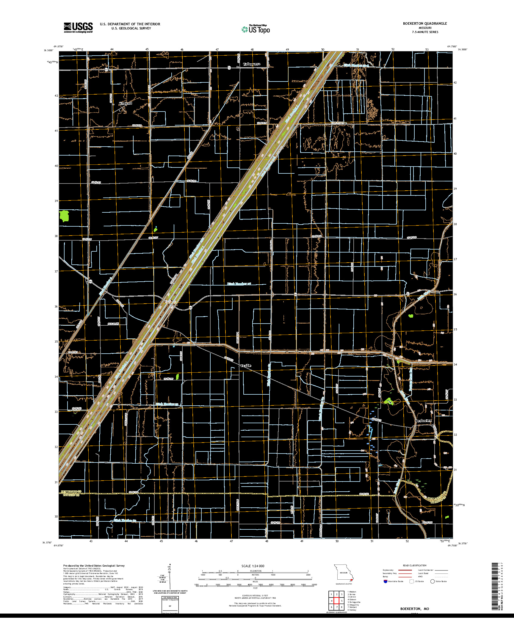 USGS US TOPO 7.5-MINUTE MAP FOR BOEKERTON, MO 2021