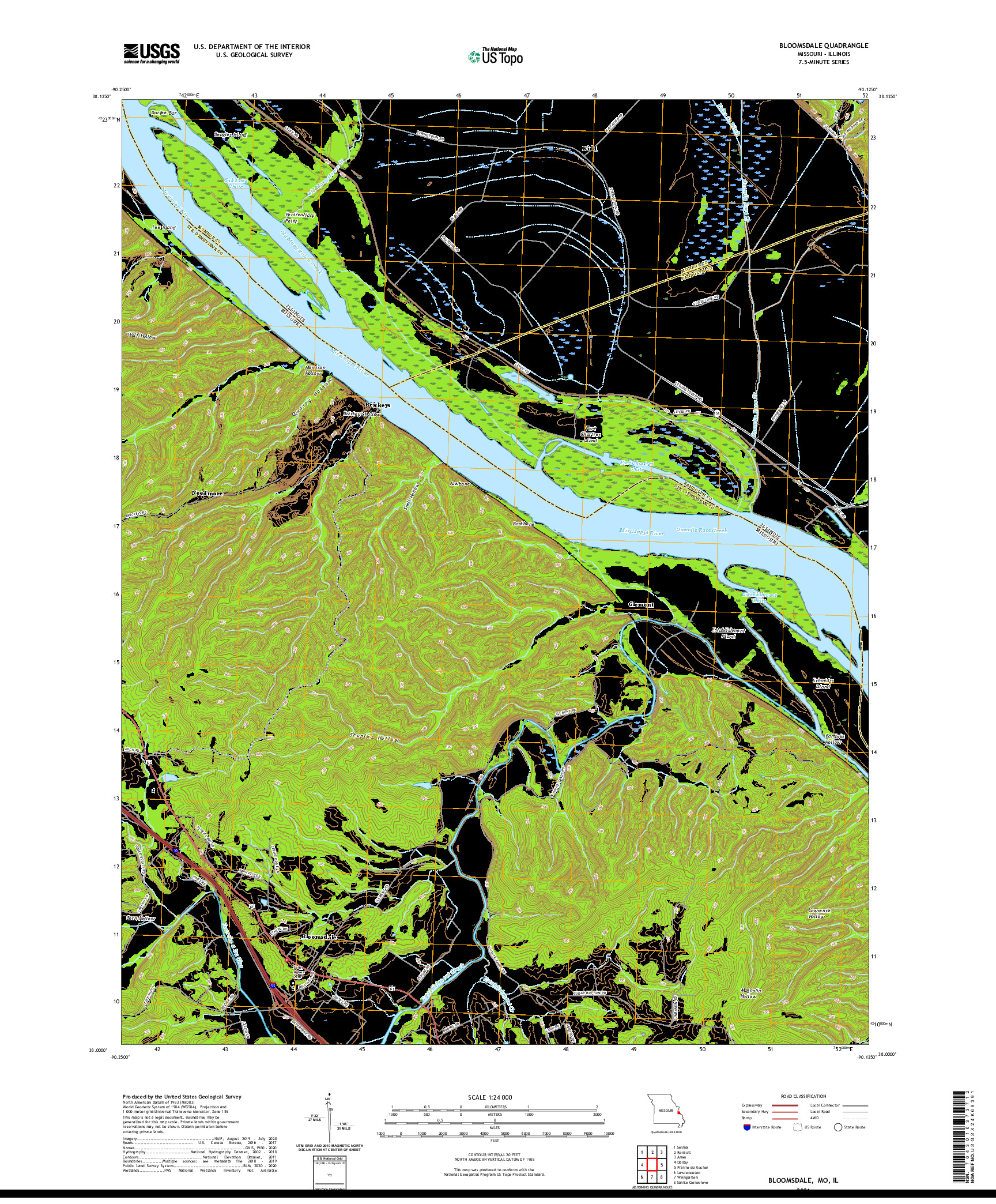 USGS US TOPO 7.5-MINUTE MAP FOR BLOOMSDALE, MO,IL 2021