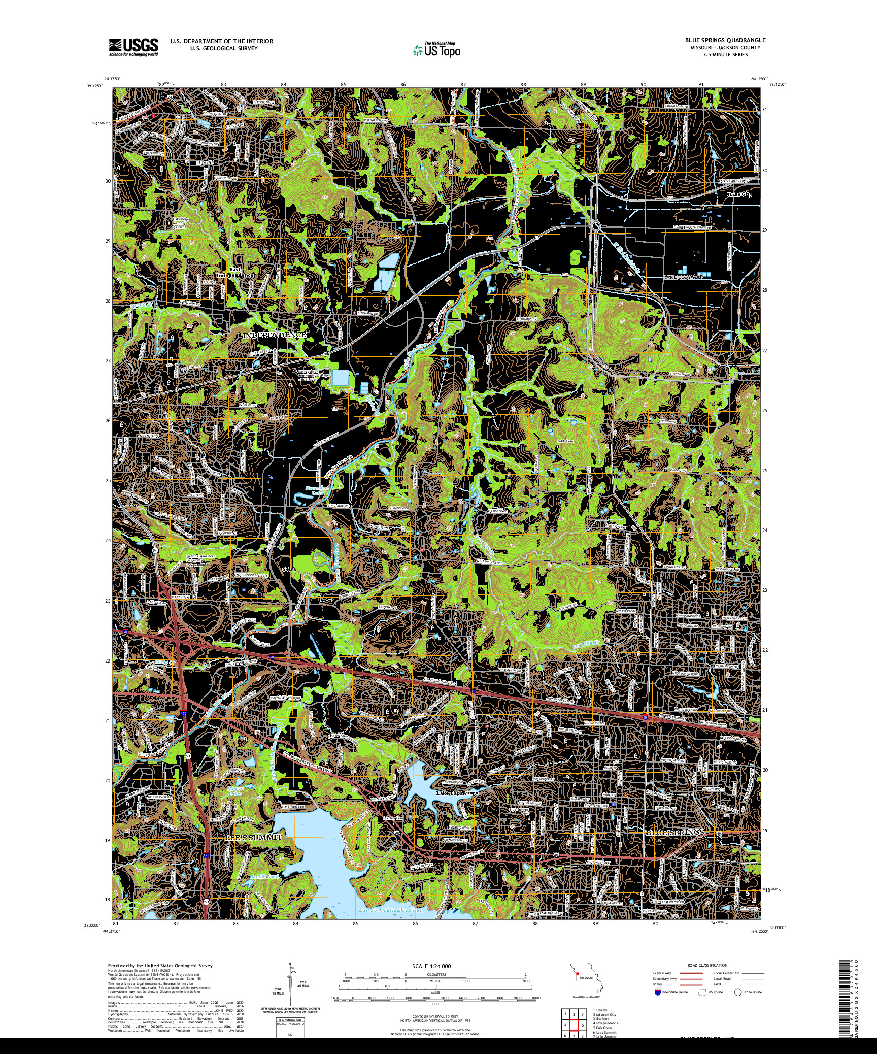 USGS US TOPO 7.5-MINUTE MAP FOR BLUE SPRINGS, MO 2021