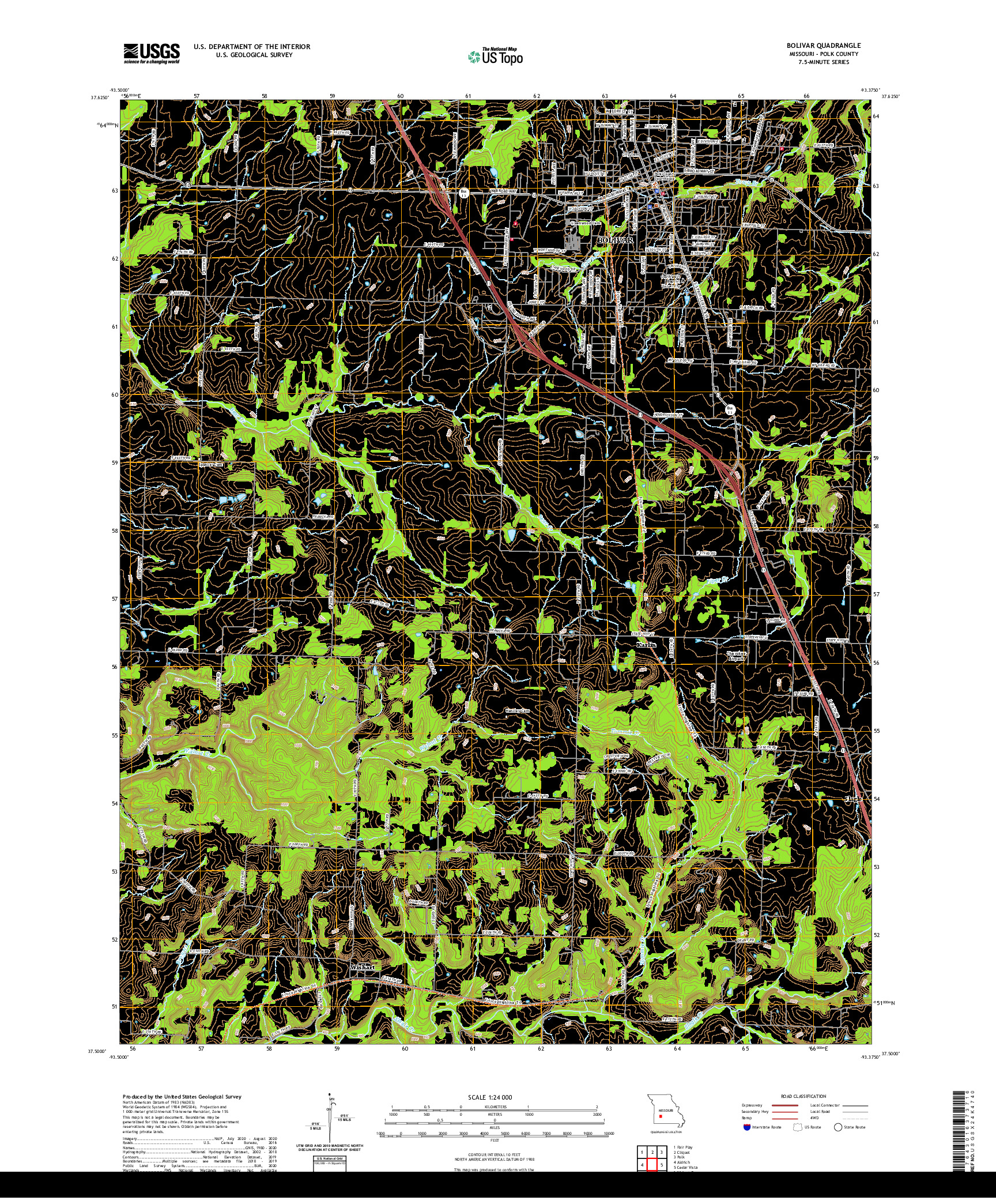 USGS US TOPO 7.5-MINUTE MAP FOR BOLIVAR, MO 2021