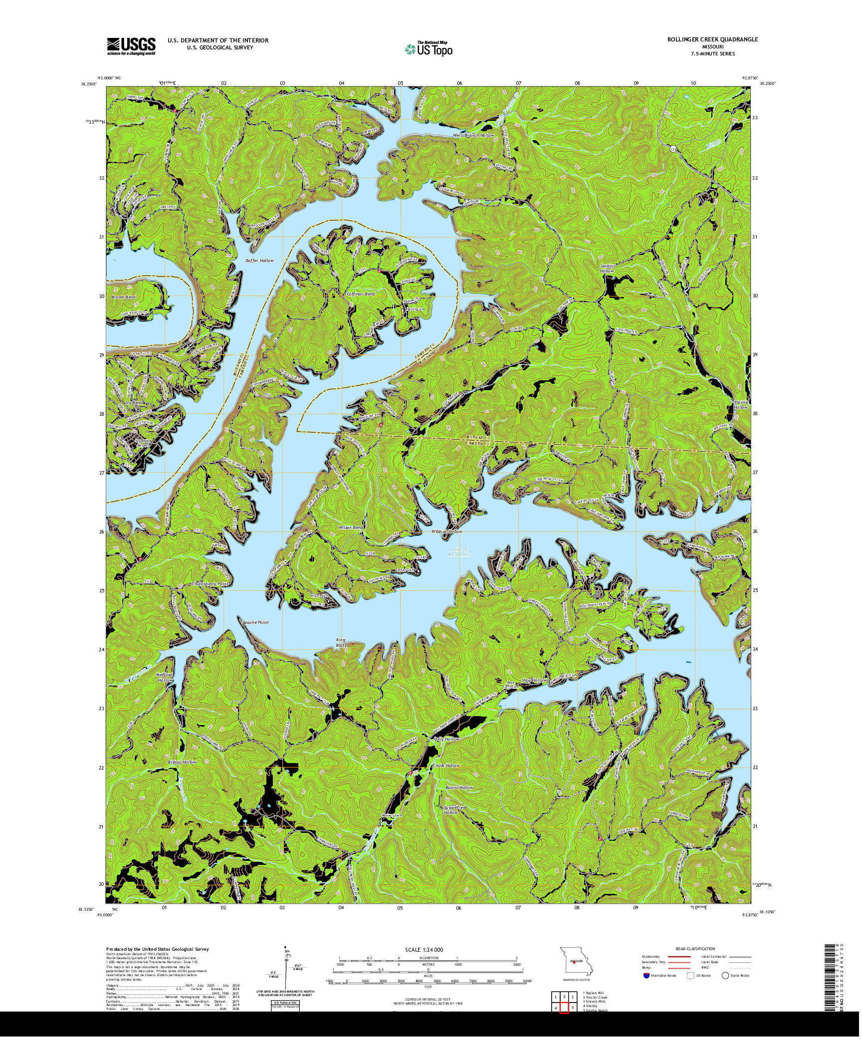 USGS US TOPO 7.5-MINUTE MAP FOR BOLLINGER CREEK, MO 2021