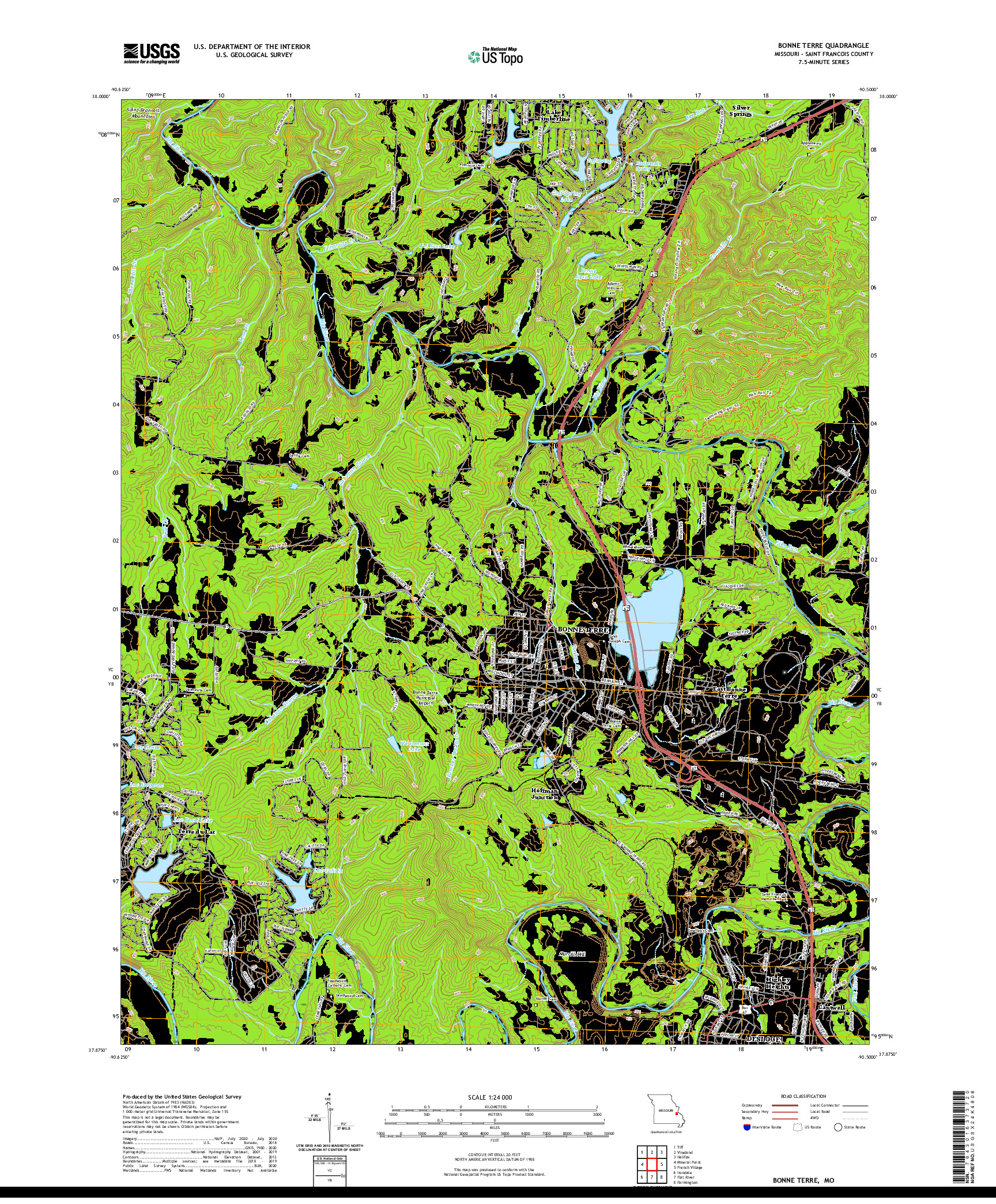 USGS US TOPO 7.5-MINUTE MAP FOR BONNE TERRE, MO 2021