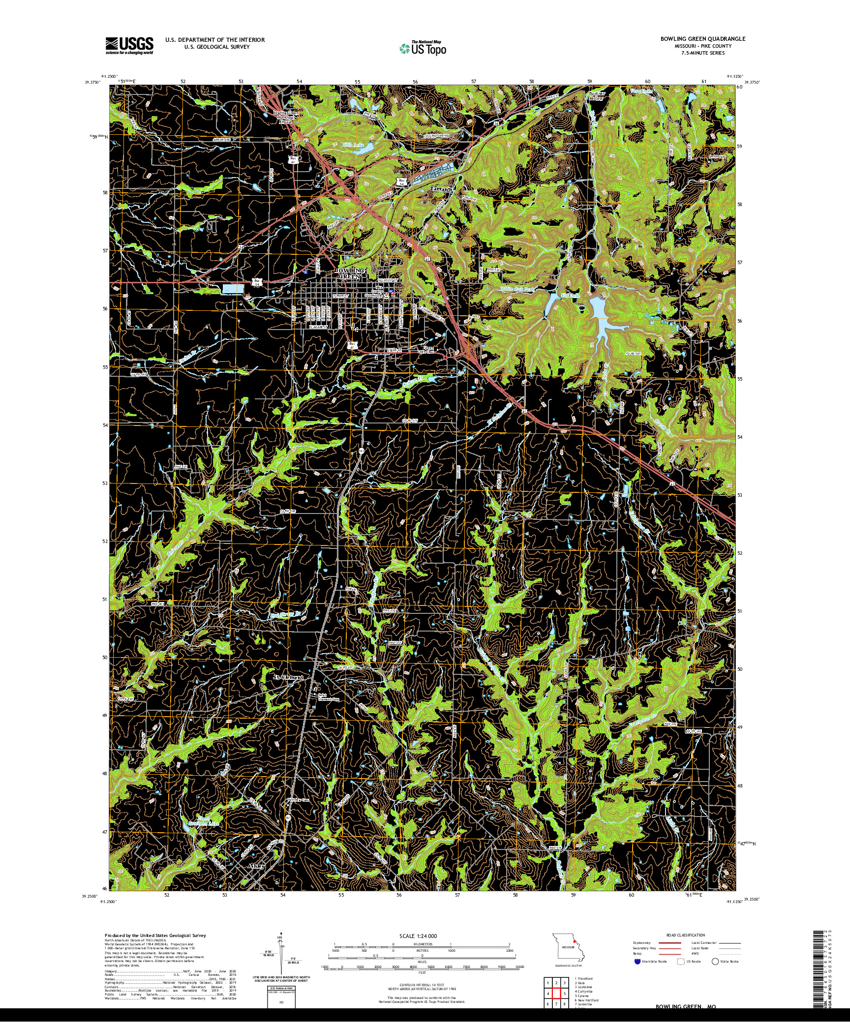 USGS US TOPO 7.5-MINUTE MAP FOR BOWLING GREEN, MO 2021