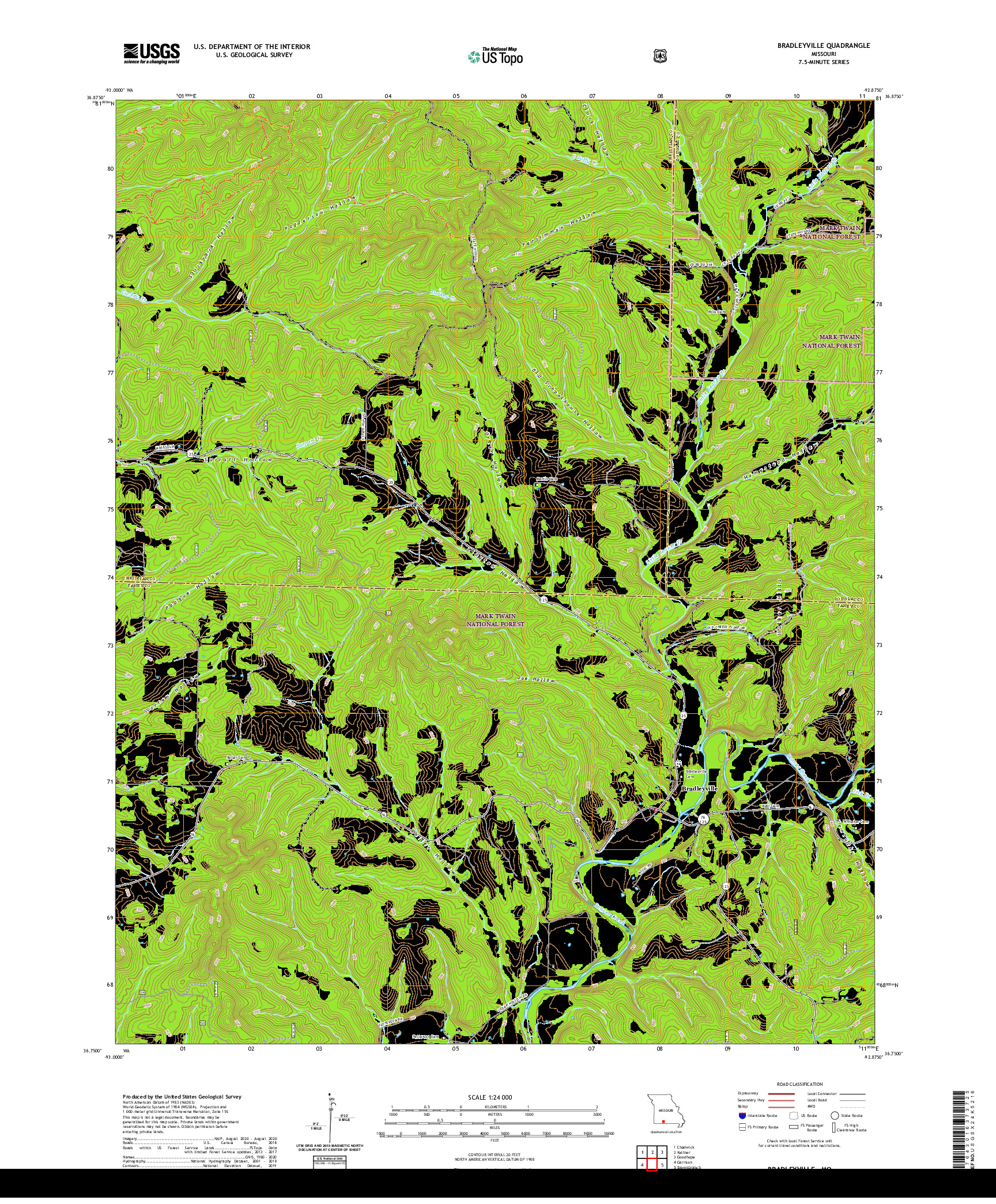 USGS US TOPO 7.5-MINUTE MAP FOR BRADLEYVILLE, MO 2021