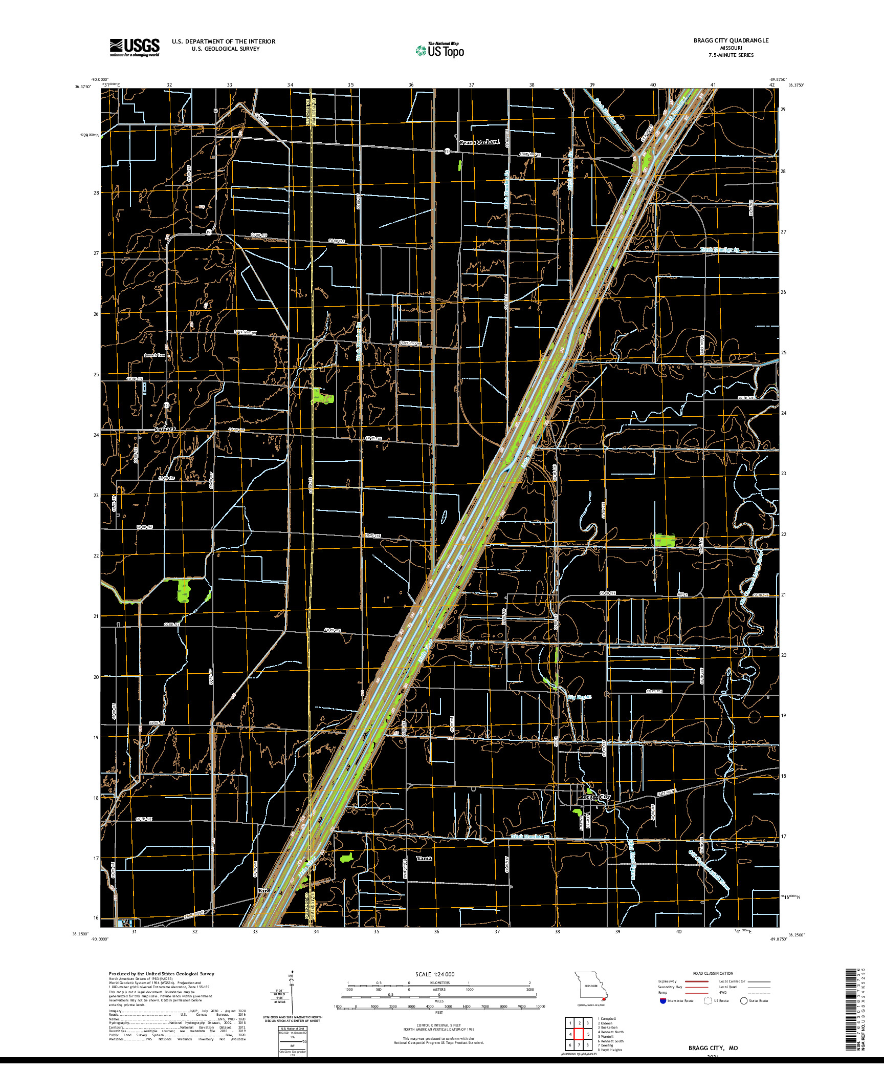 USGS US TOPO 7.5-MINUTE MAP FOR BRAGG CITY, MO 2021