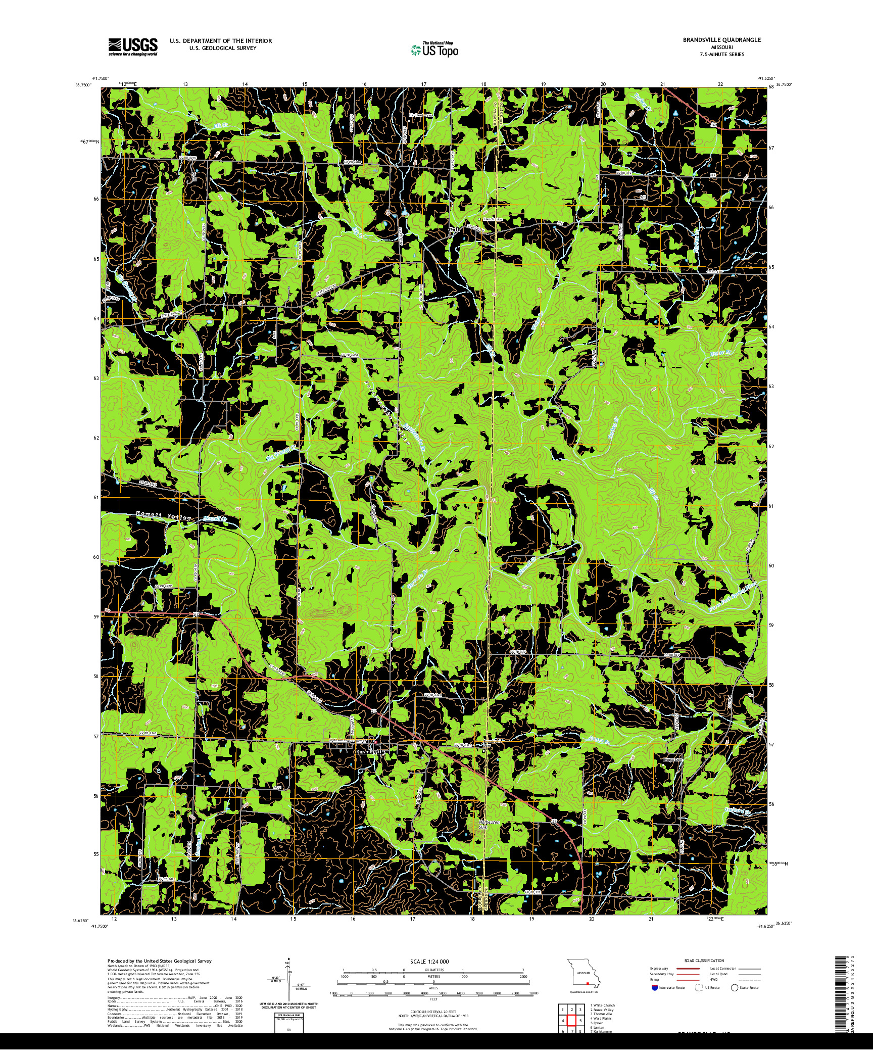 USGS US TOPO 7.5-MINUTE MAP FOR BRANDSVILLE, MO 2021