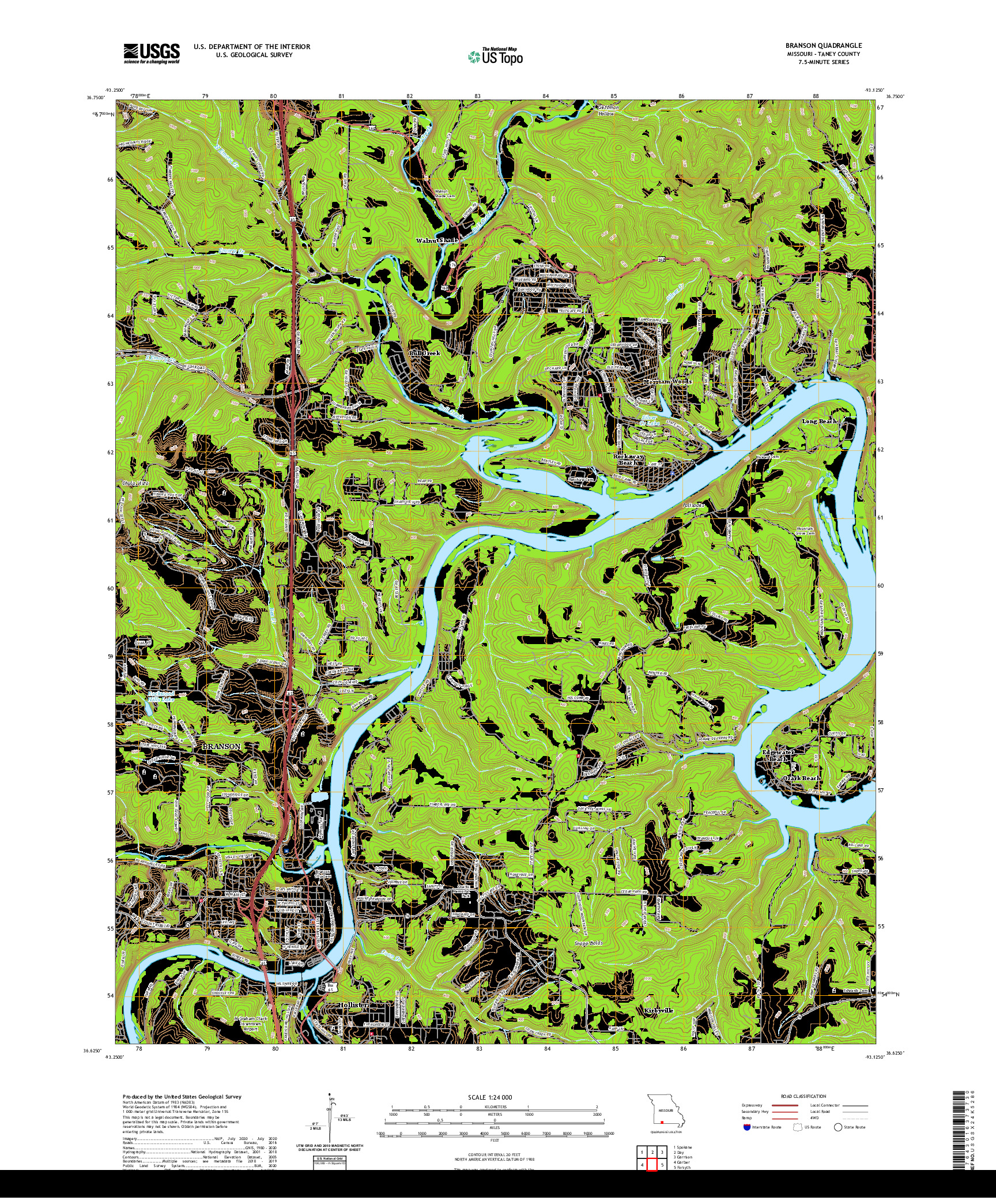 USGS US TOPO 7.5-MINUTE MAP FOR BRANSON, MO 2021