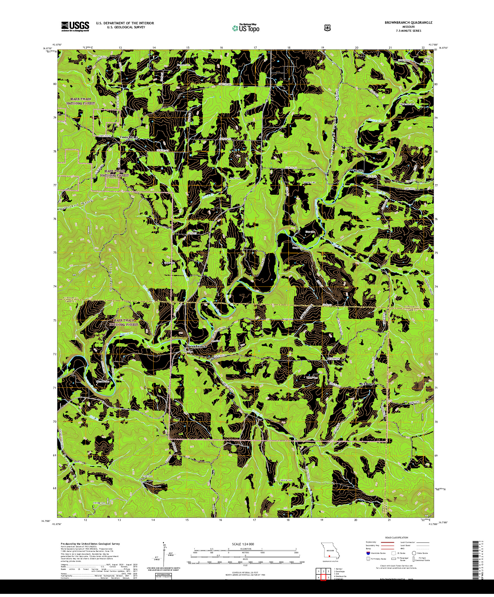 USGS US TOPO 7.5-MINUTE MAP FOR BROWNBRANCH, MO 2021