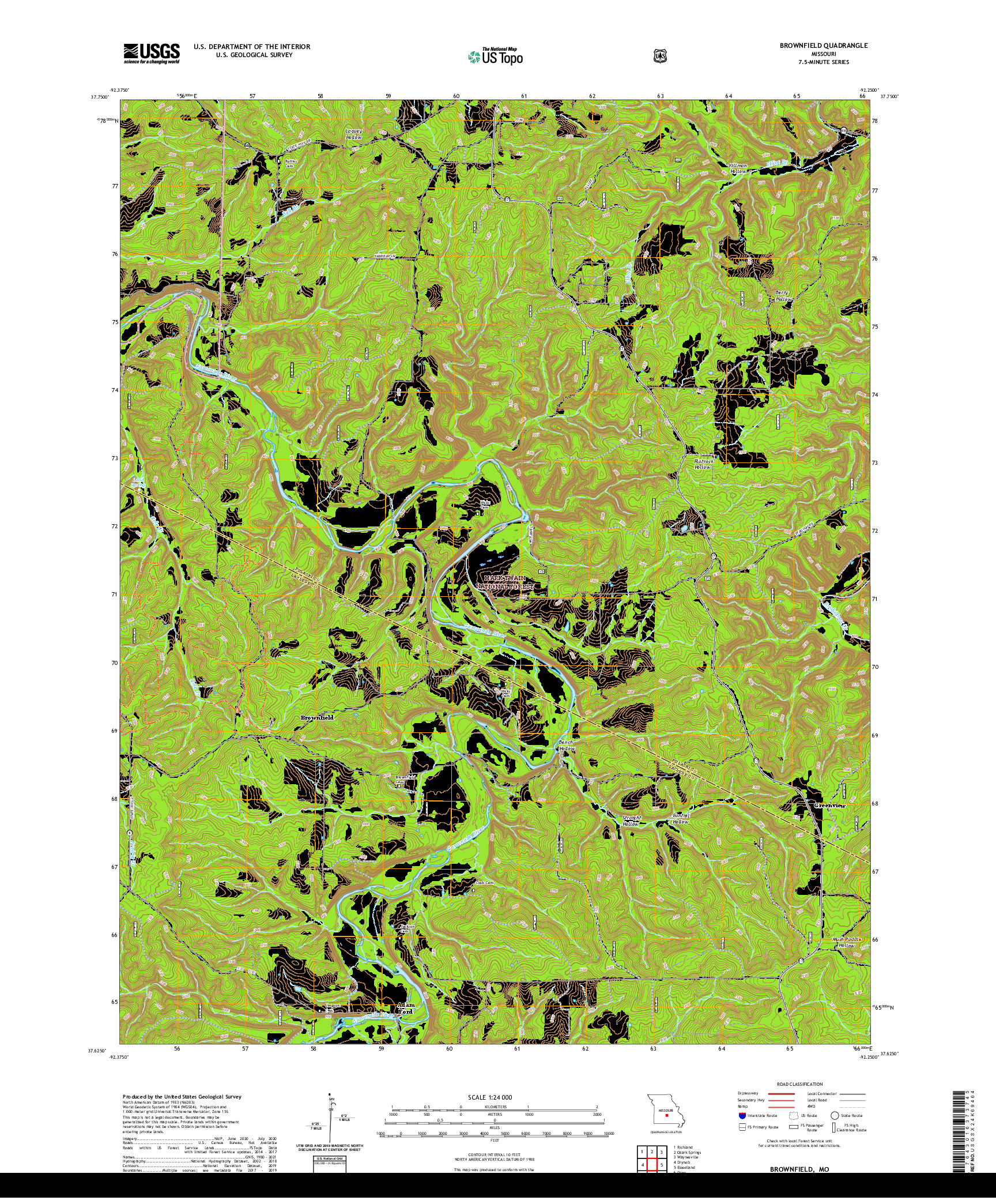 USGS US TOPO 7.5-MINUTE MAP FOR BROWNFIELD, MO 2021