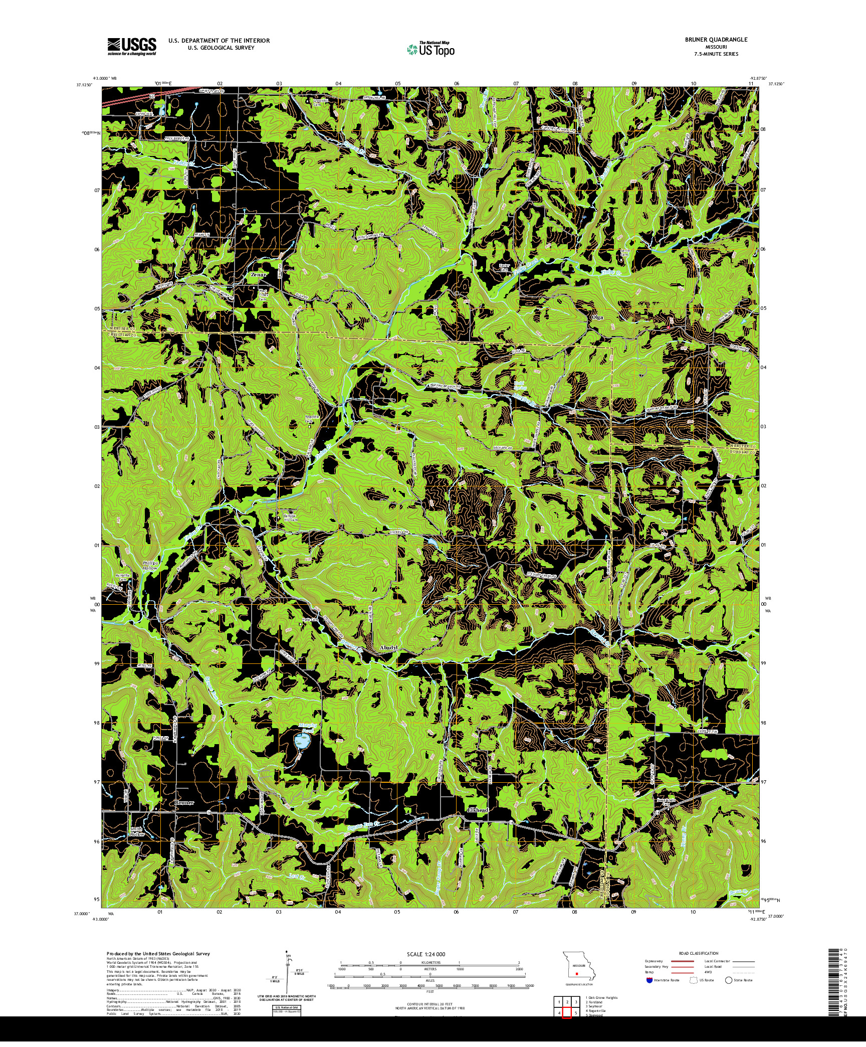 USGS US TOPO 7.5-MINUTE MAP FOR BRUNER, MO 2021