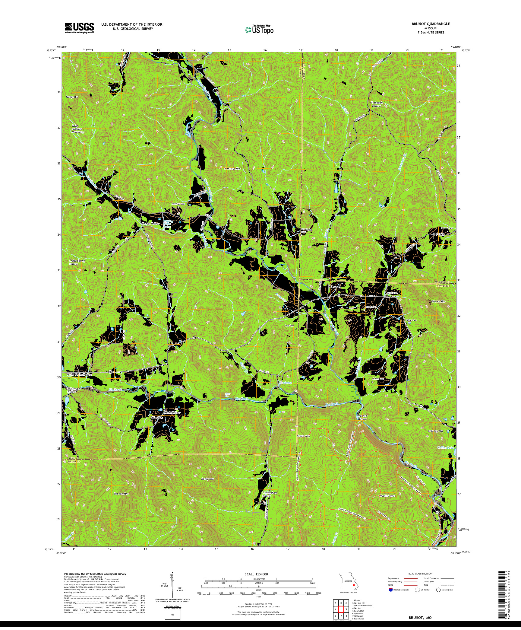 USGS US TOPO 7.5-MINUTE MAP FOR BRUNOT, MO 2021