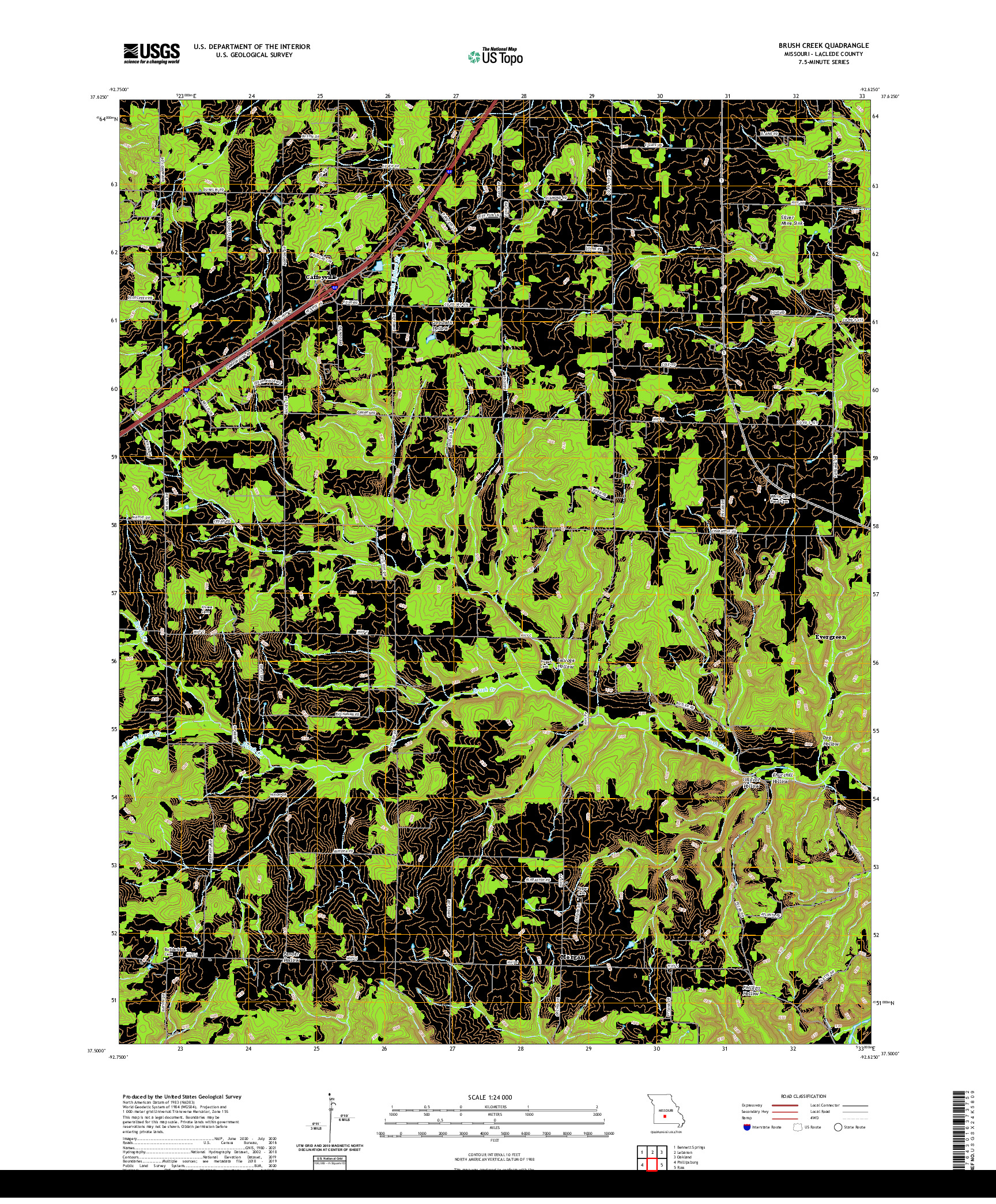 USGS US TOPO 7.5-MINUTE MAP FOR BRUSH CREEK, MO 2021
