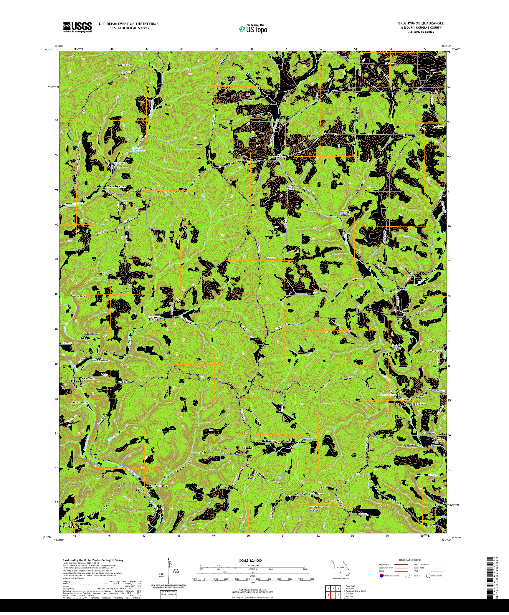 USGS US TOPO 7.5-MINUTE MAP FOR BRUSHYKNOB, MO 2021