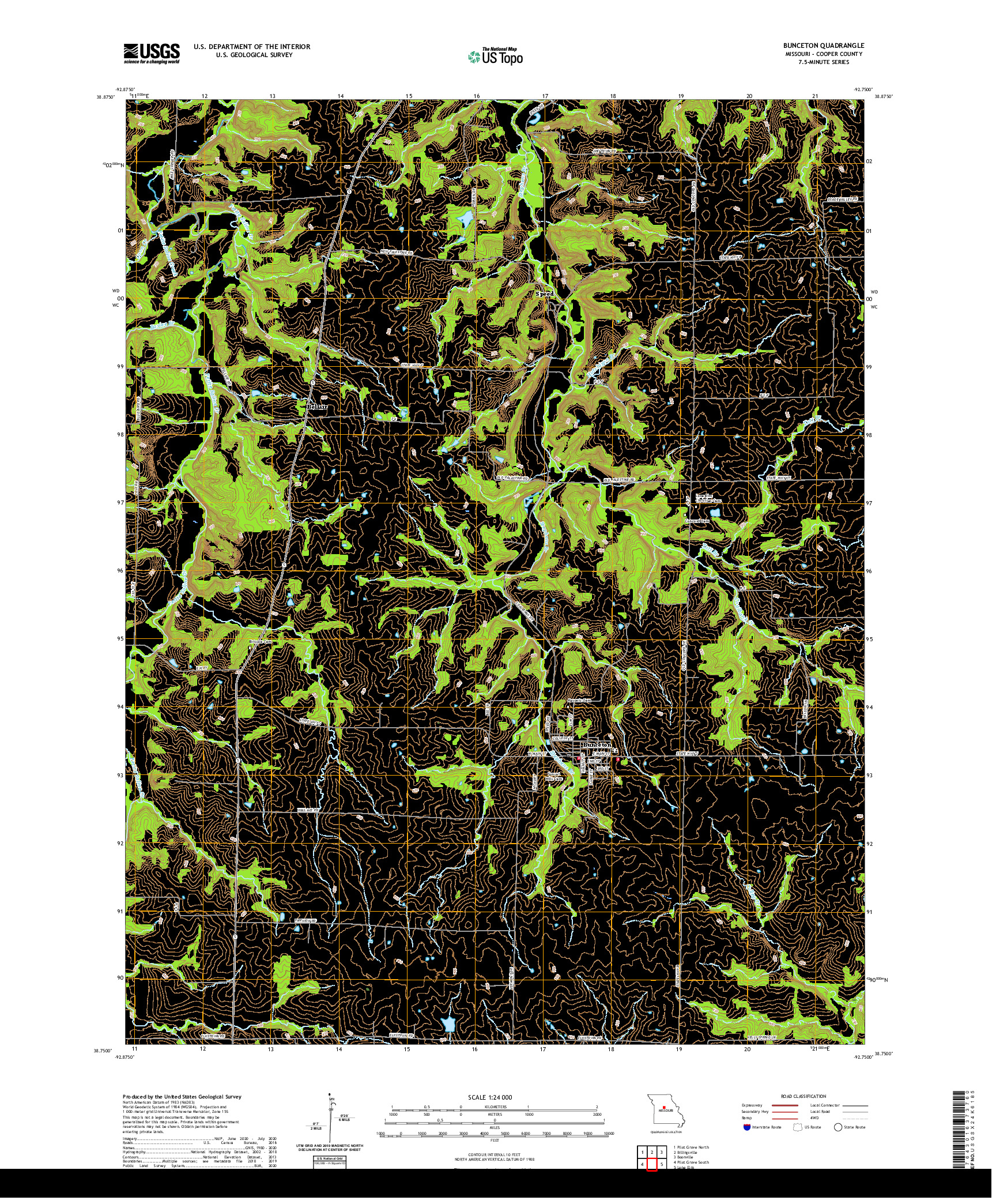 USGS US TOPO 7.5-MINUTE MAP FOR BUNCETON, MO 2021