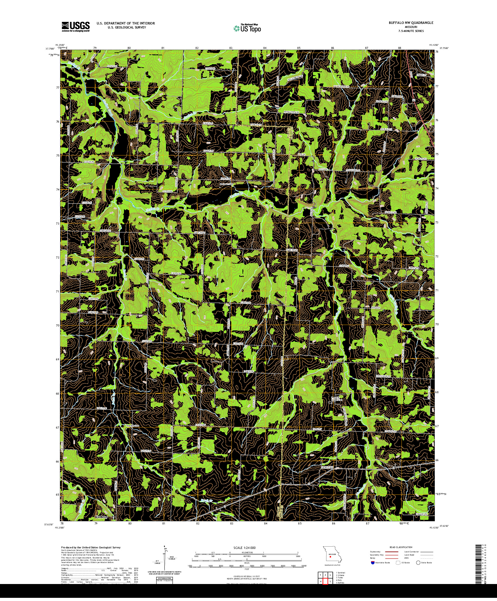 USGS US TOPO 7.5-MINUTE MAP FOR BUFFALO NW, MO 2021