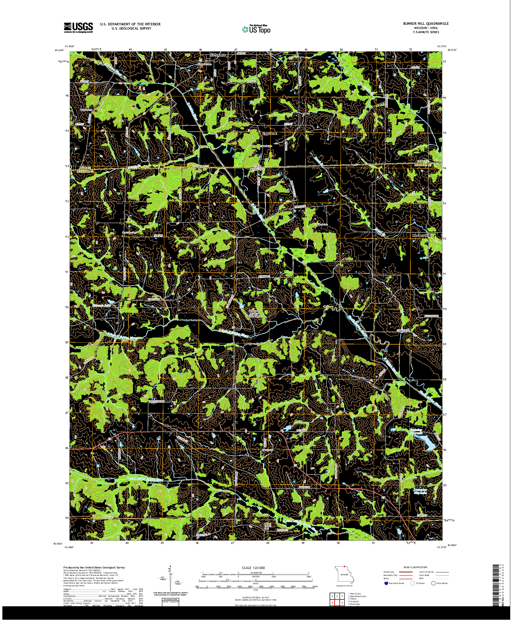 USGS US TOPO 7.5-MINUTE MAP FOR BUNKER HILL, MO,IA 2021