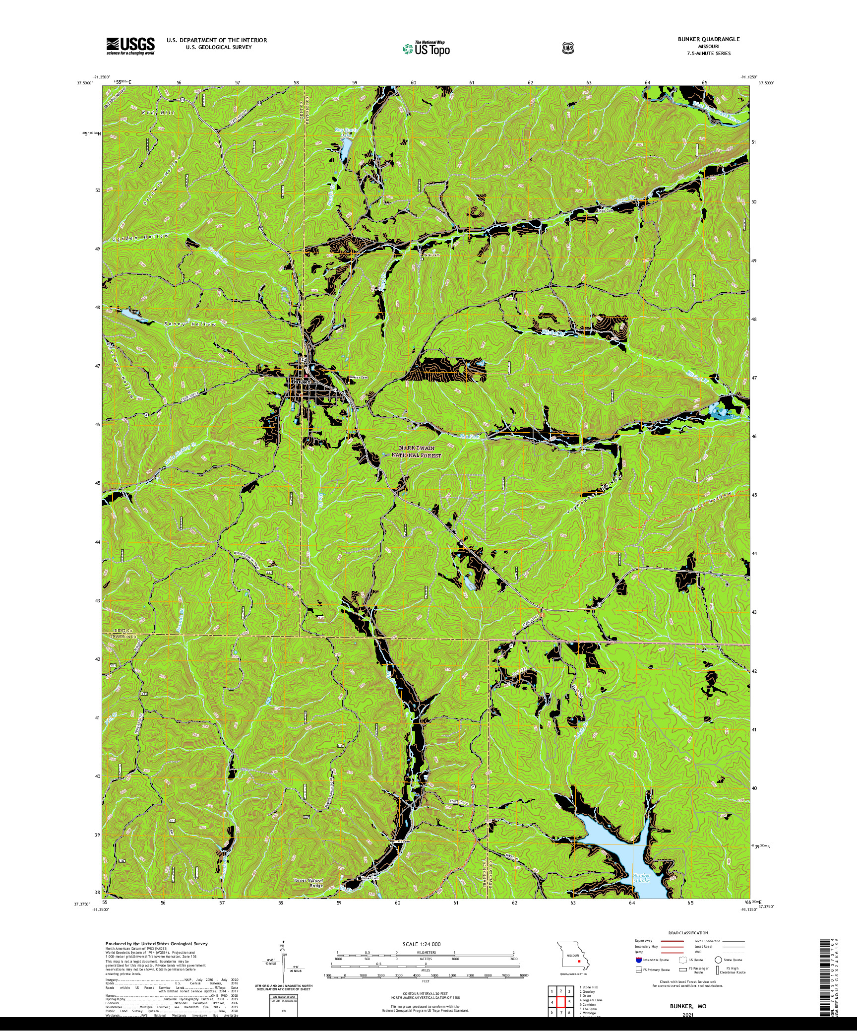 USGS US TOPO 7.5-MINUTE MAP FOR BUNKER, MO 2021