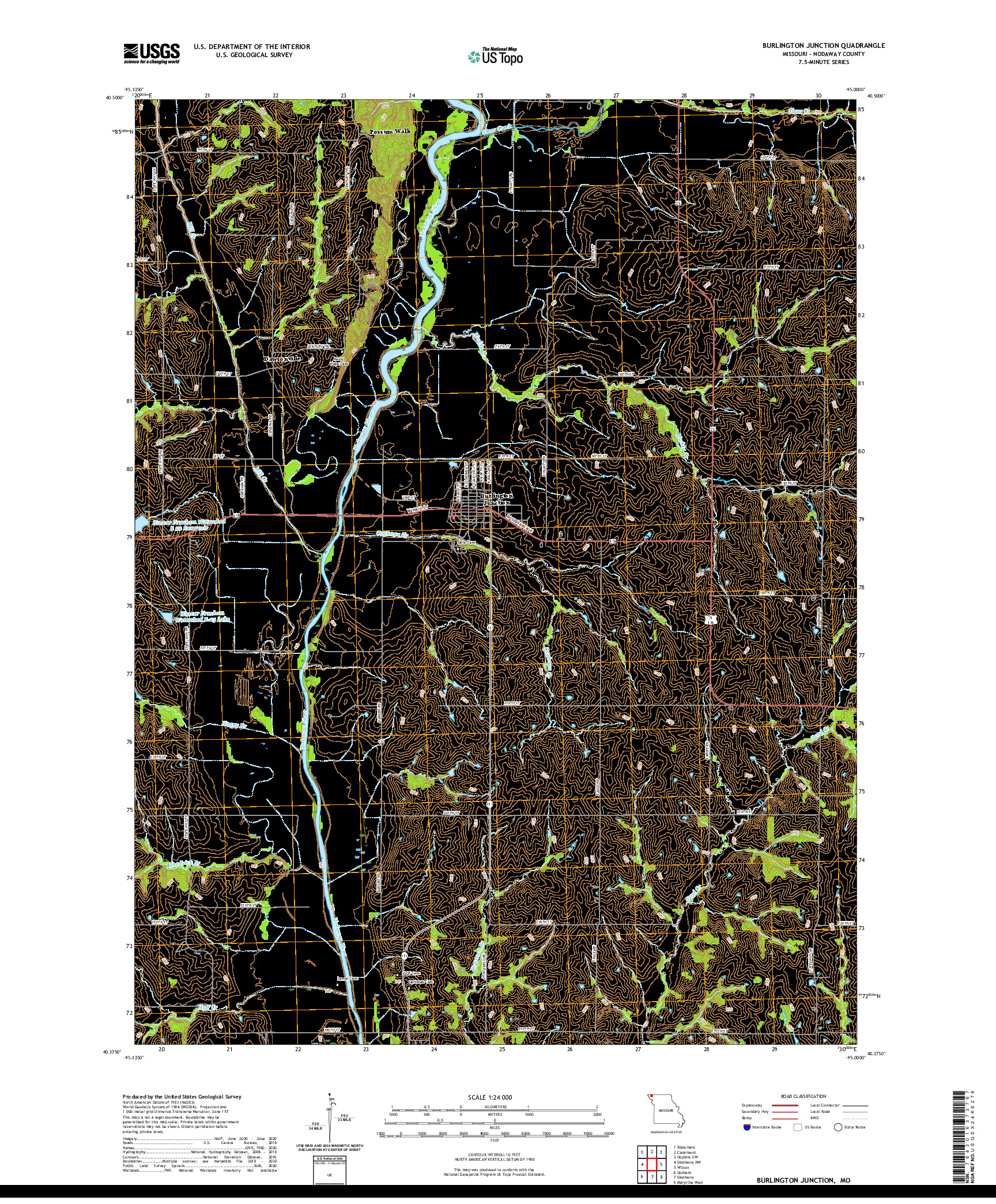 USGS US TOPO 7.5-MINUTE MAP FOR BURLINGTON JUNCTION, MO 2021
