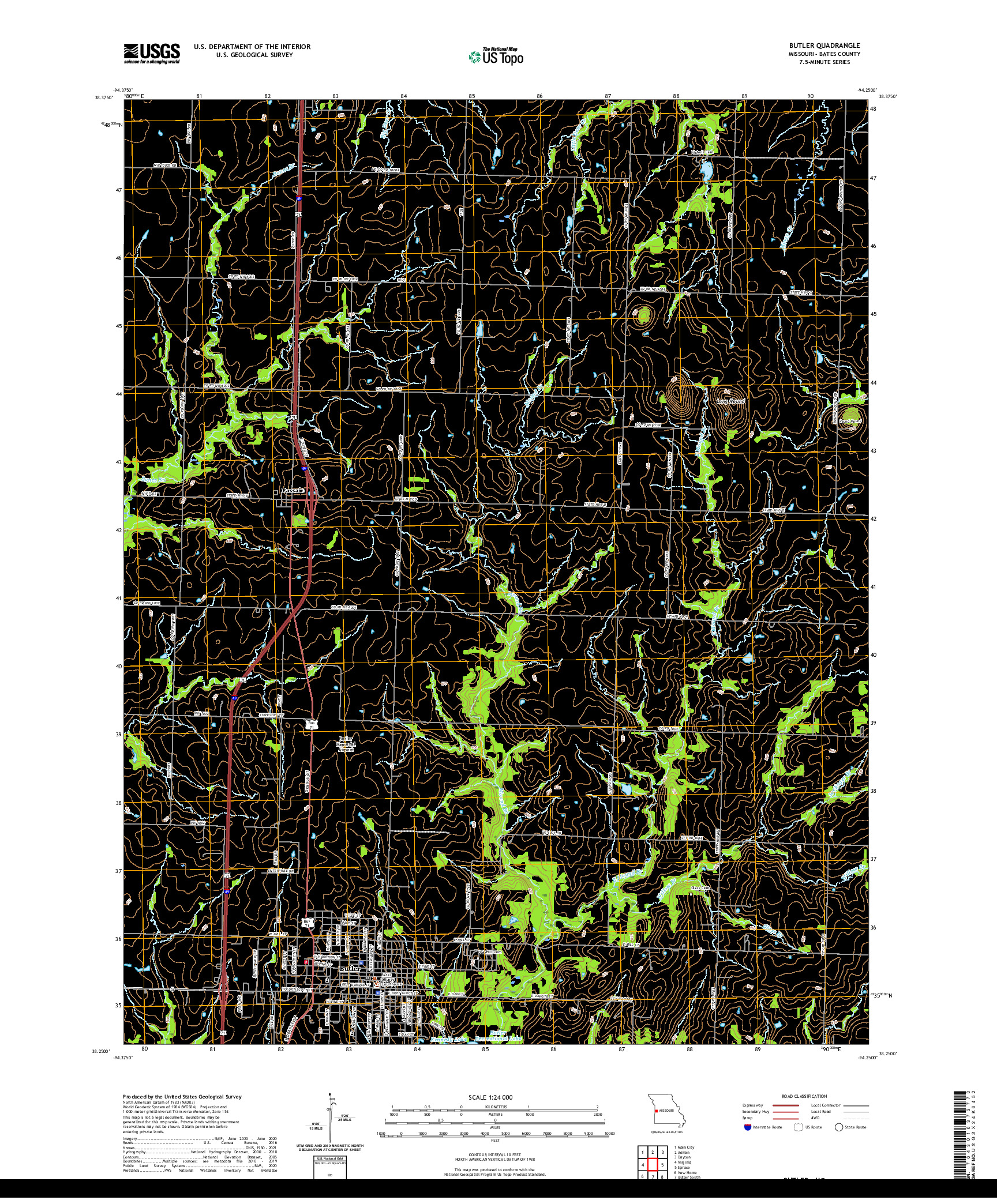 USGS US TOPO 7.5-MINUTE MAP FOR BUTLER, MO 2021