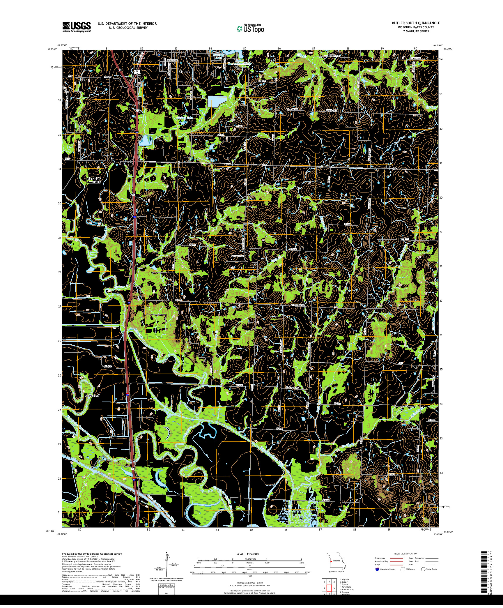 USGS US TOPO 7.5-MINUTE MAP FOR BUTLER SOUTH, MO 2021