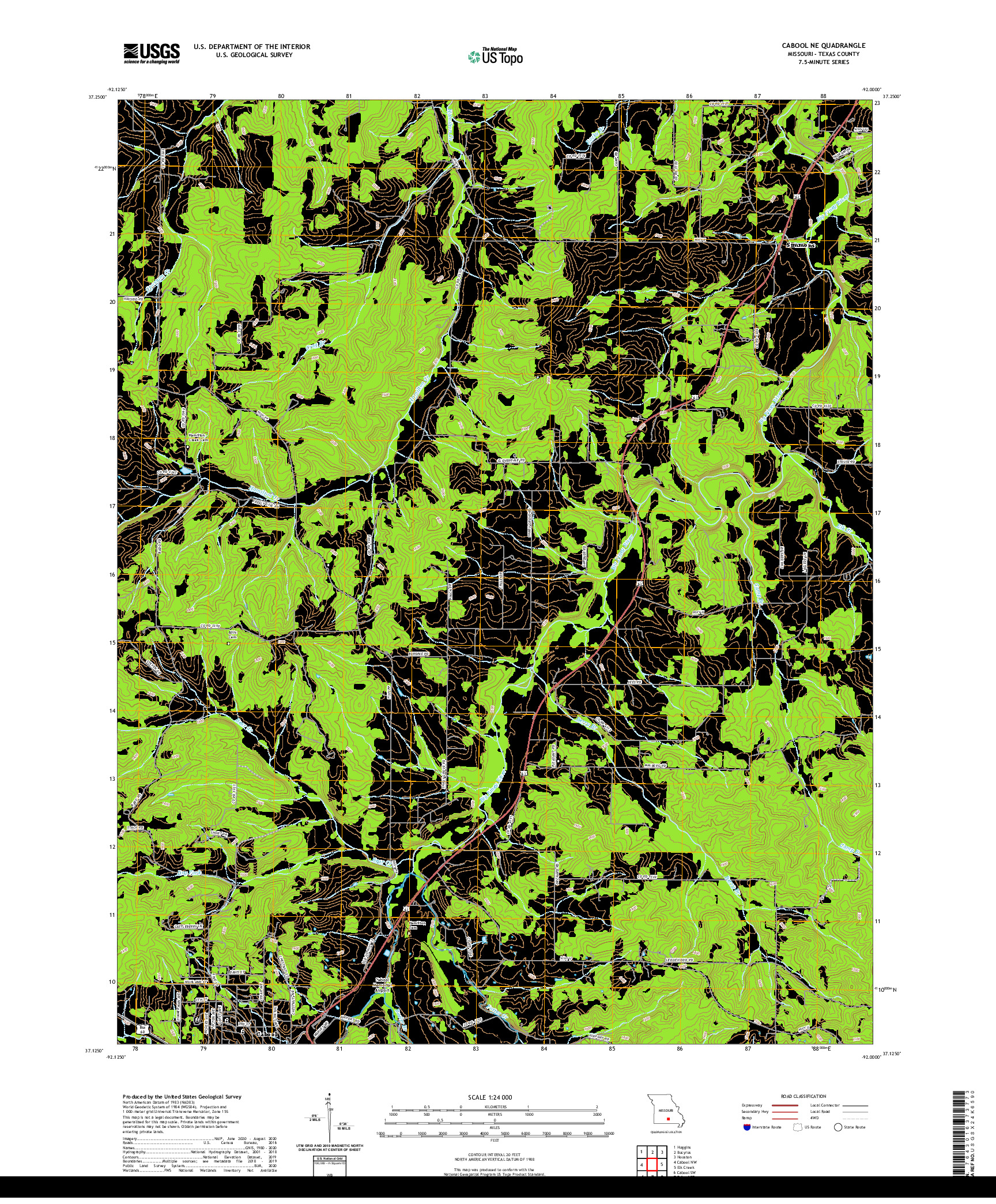 USGS US TOPO 7.5-MINUTE MAP FOR CABOOL NE, MO 2021