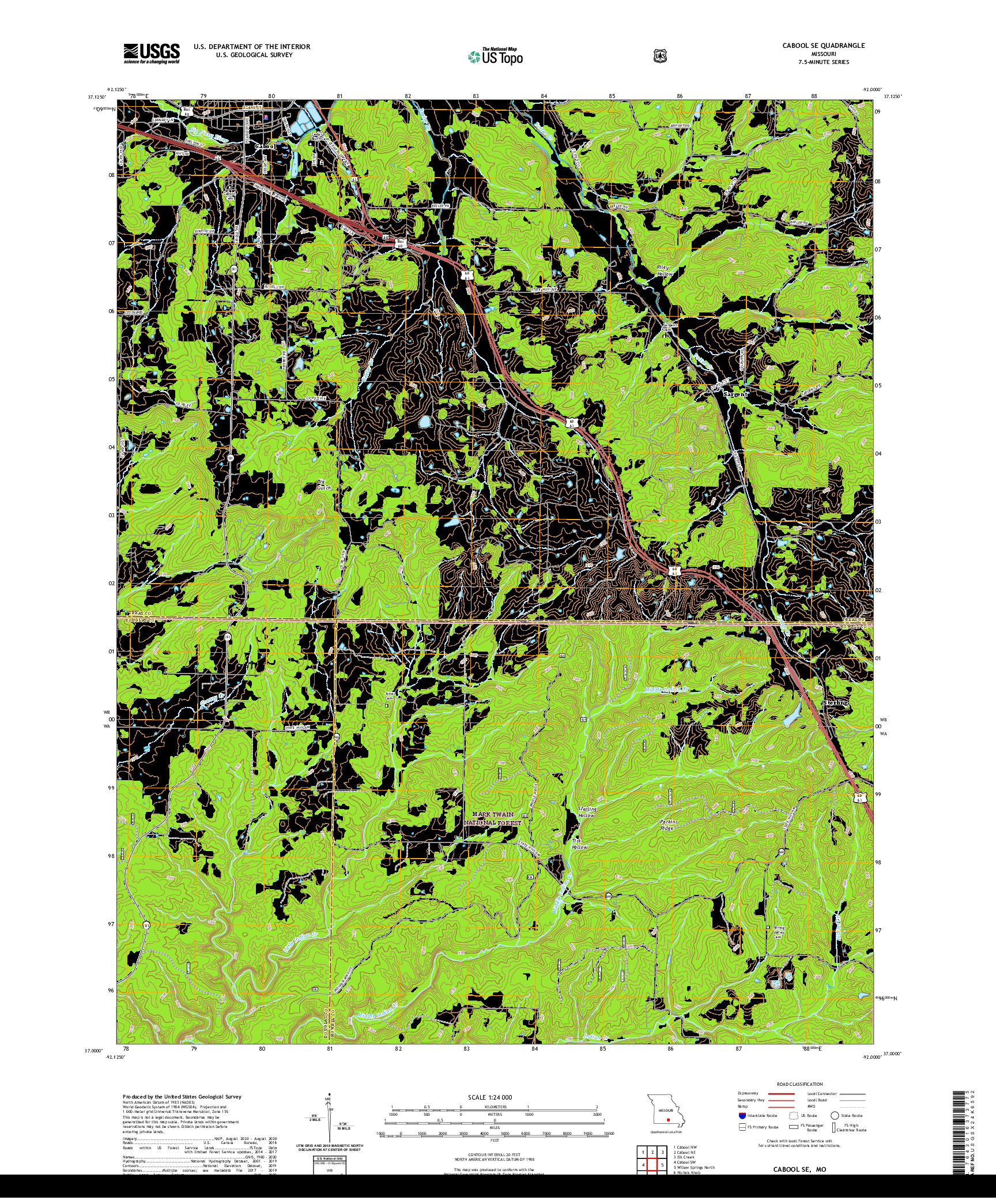 USGS US TOPO 7.5-MINUTE MAP FOR CABOOL SE, MO 2021