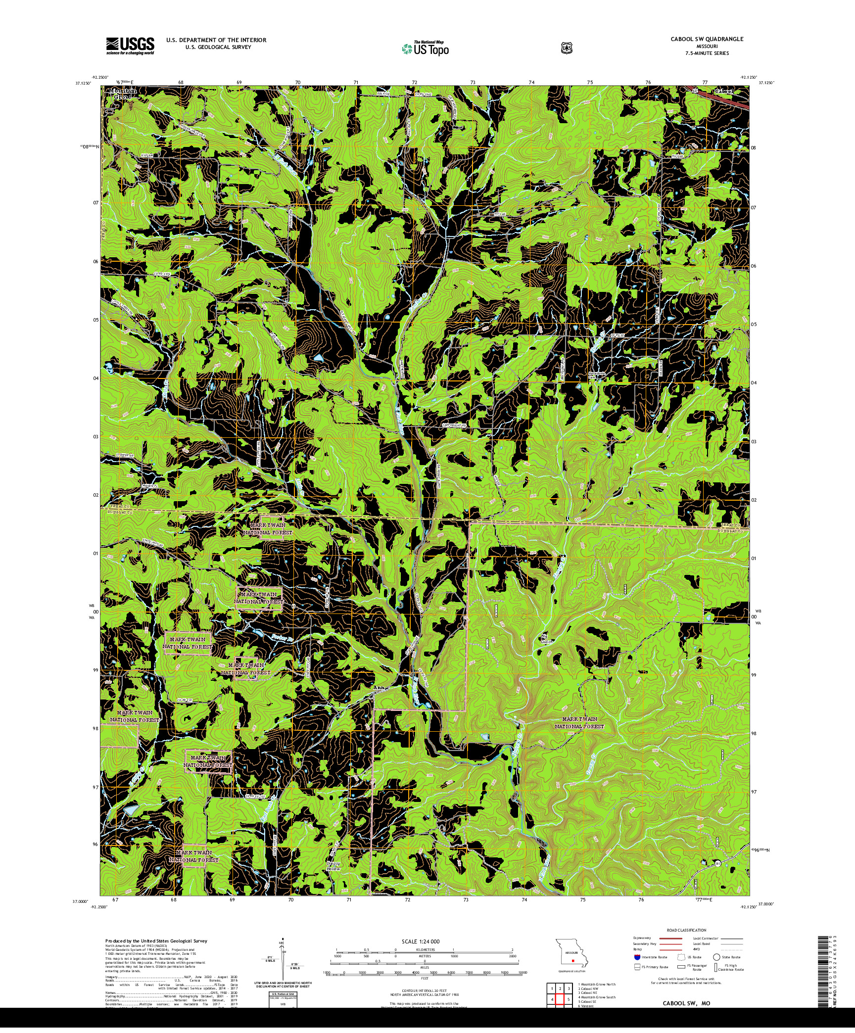 USGS US TOPO 7.5-MINUTE MAP FOR CABOOL SW, MO 2021