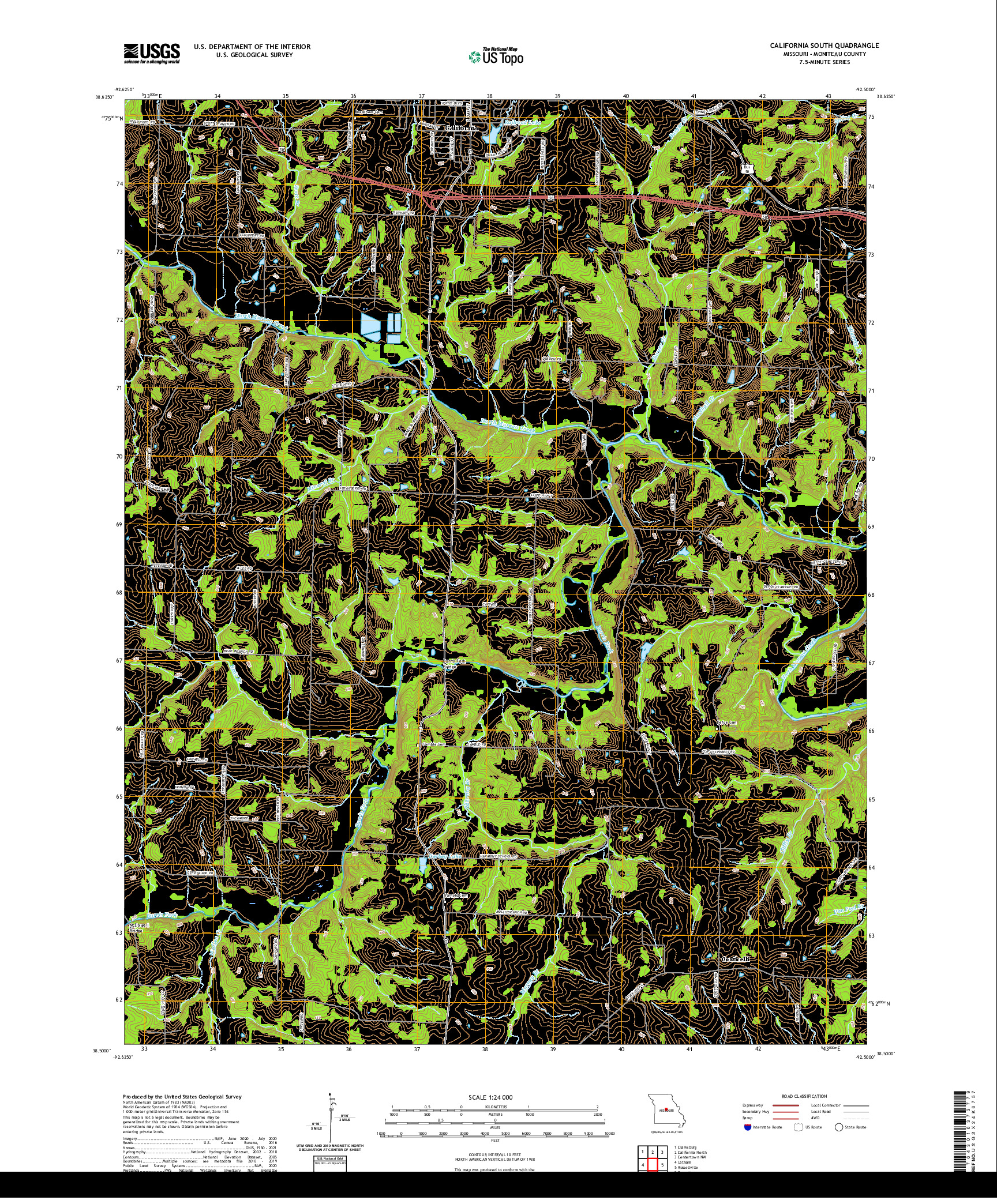 USGS US TOPO 7.5-MINUTE MAP FOR CALIFORNIA SOUTH, MO 2021