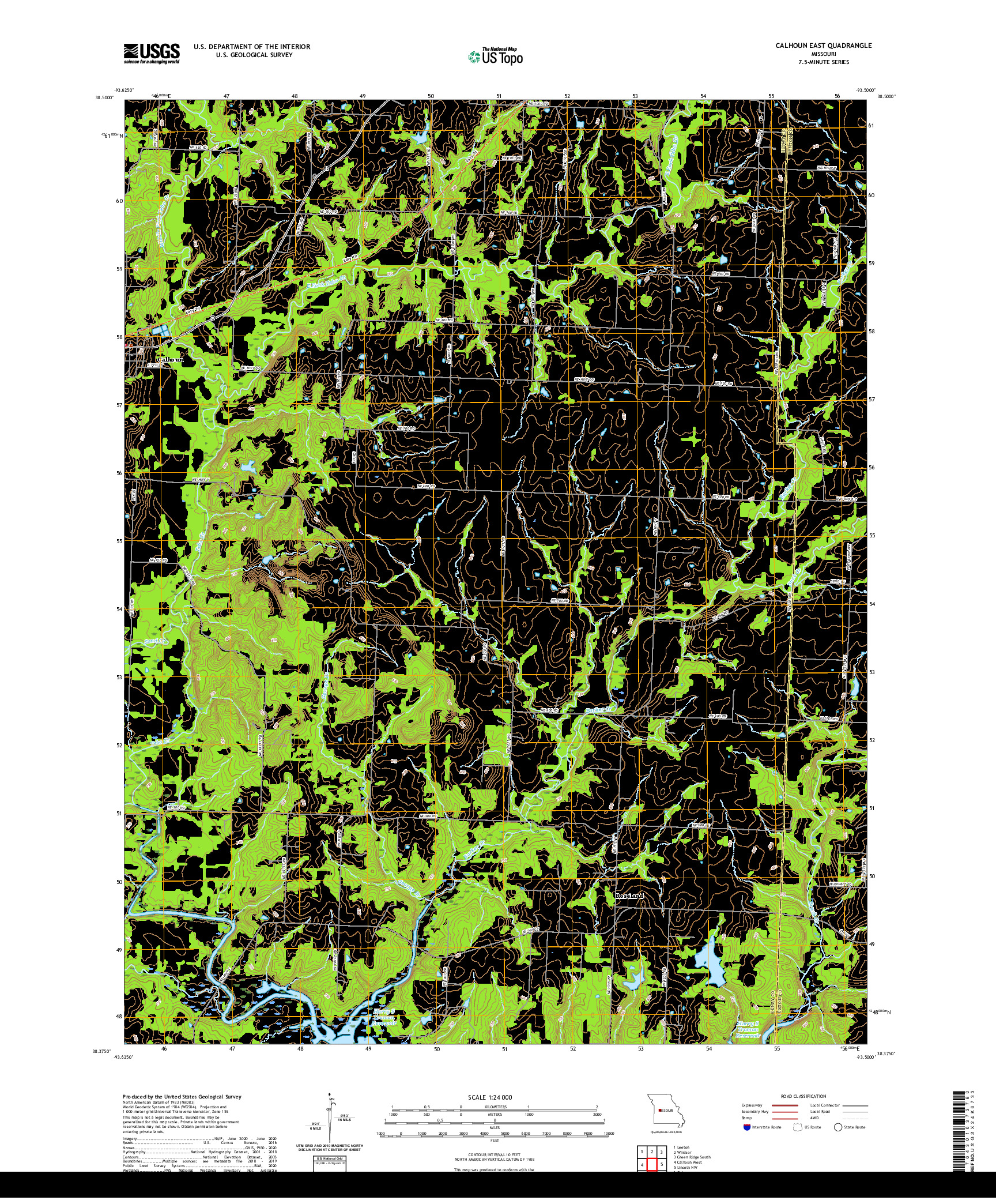 USGS US TOPO 7.5-MINUTE MAP FOR CALHOUN EAST, MO 2021