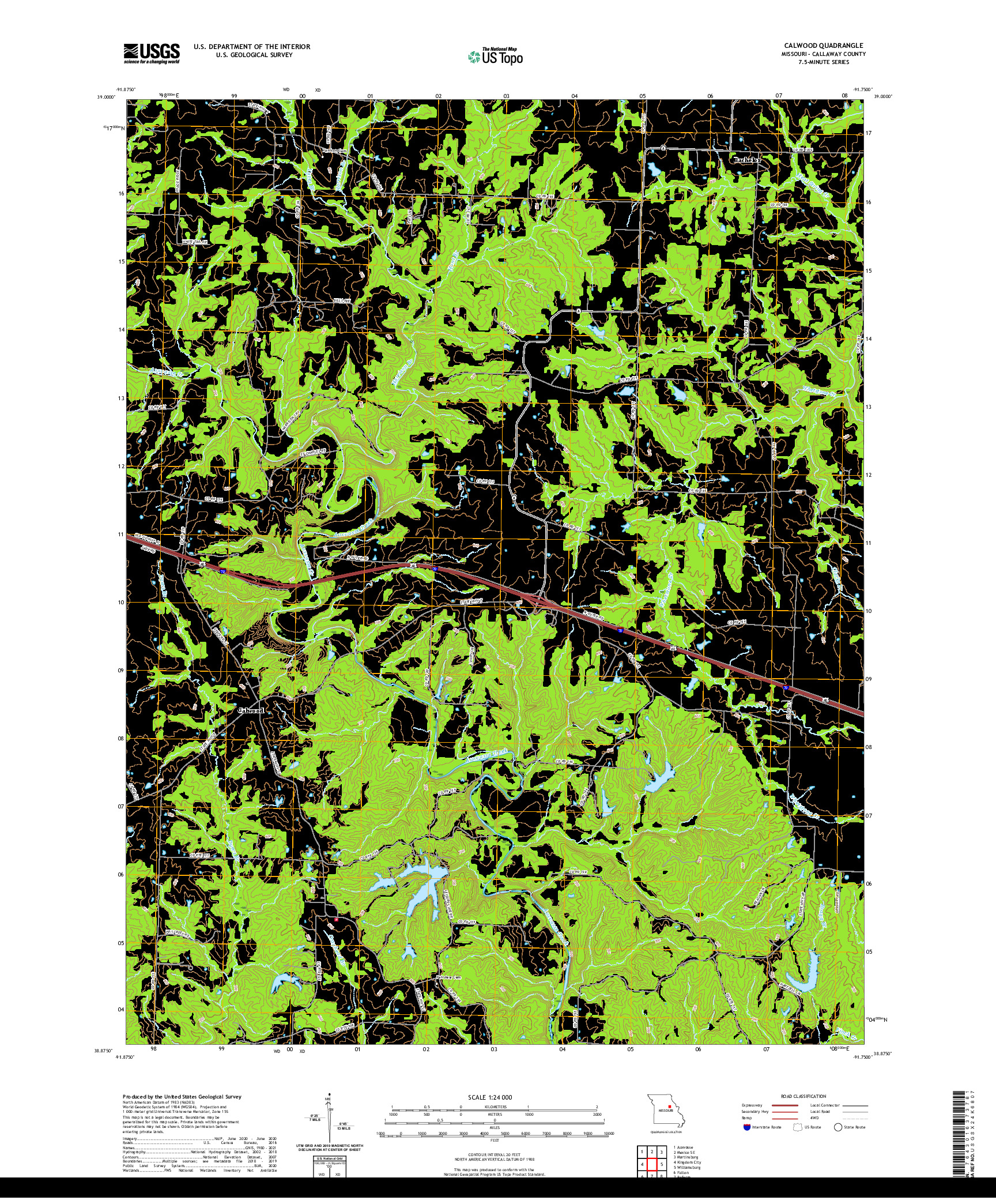 USGS US TOPO 7.5-MINUTE MAP FOR CALWOOD, MO 2021