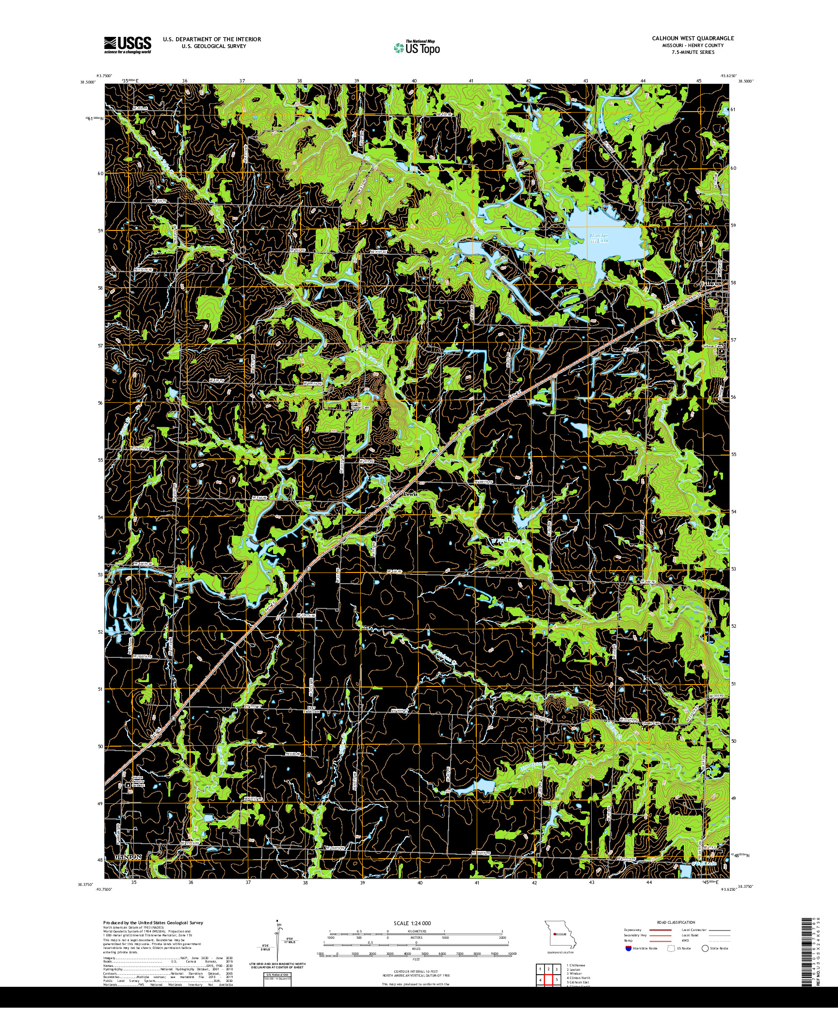 USGS US TOPO 7.5-MINUTE MAP FOR CALHOUN WEST, MO 2021