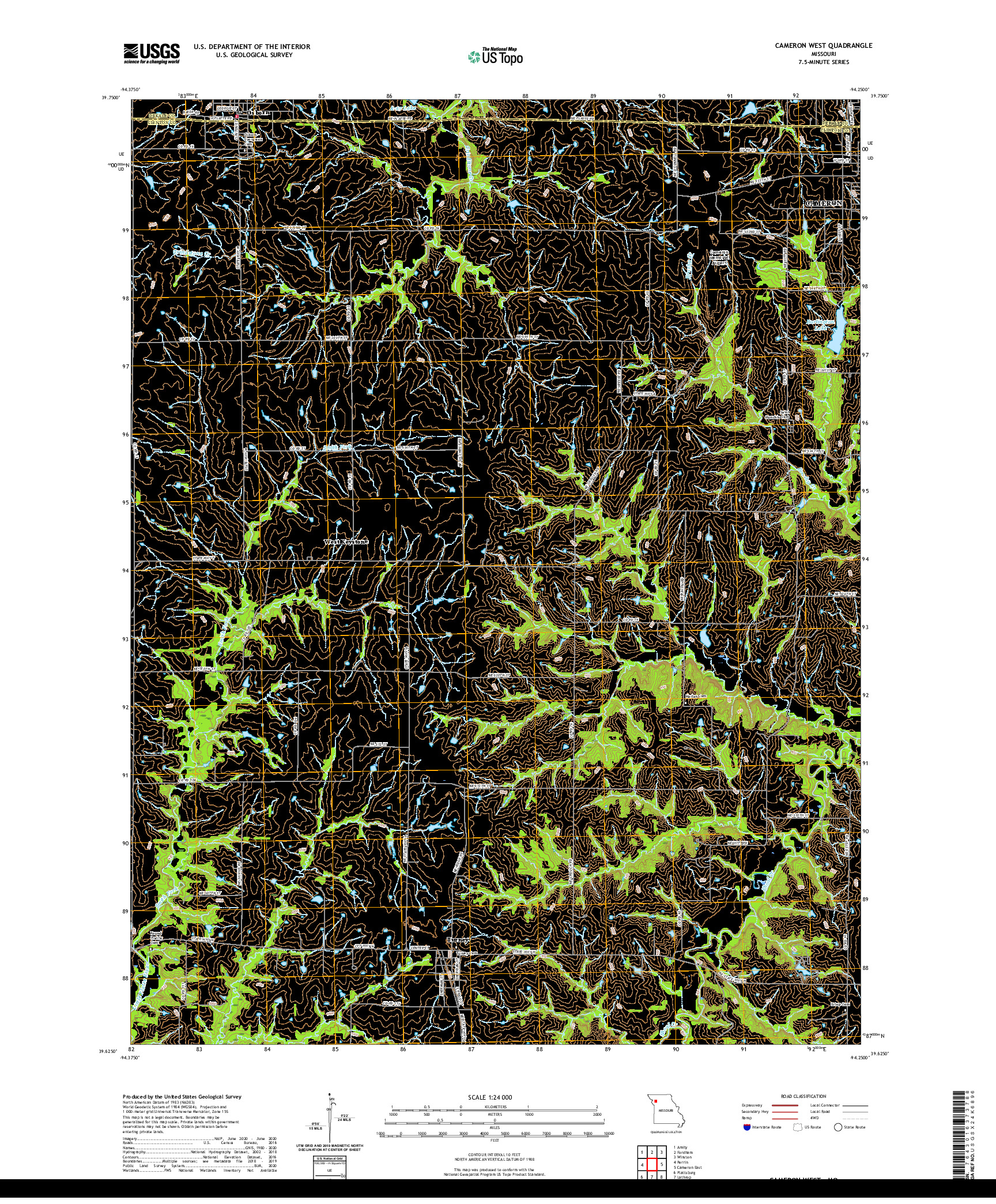 USGS US TOPO 7.5-MINUTE MAP FOR CAMERON WEST, MO 2021