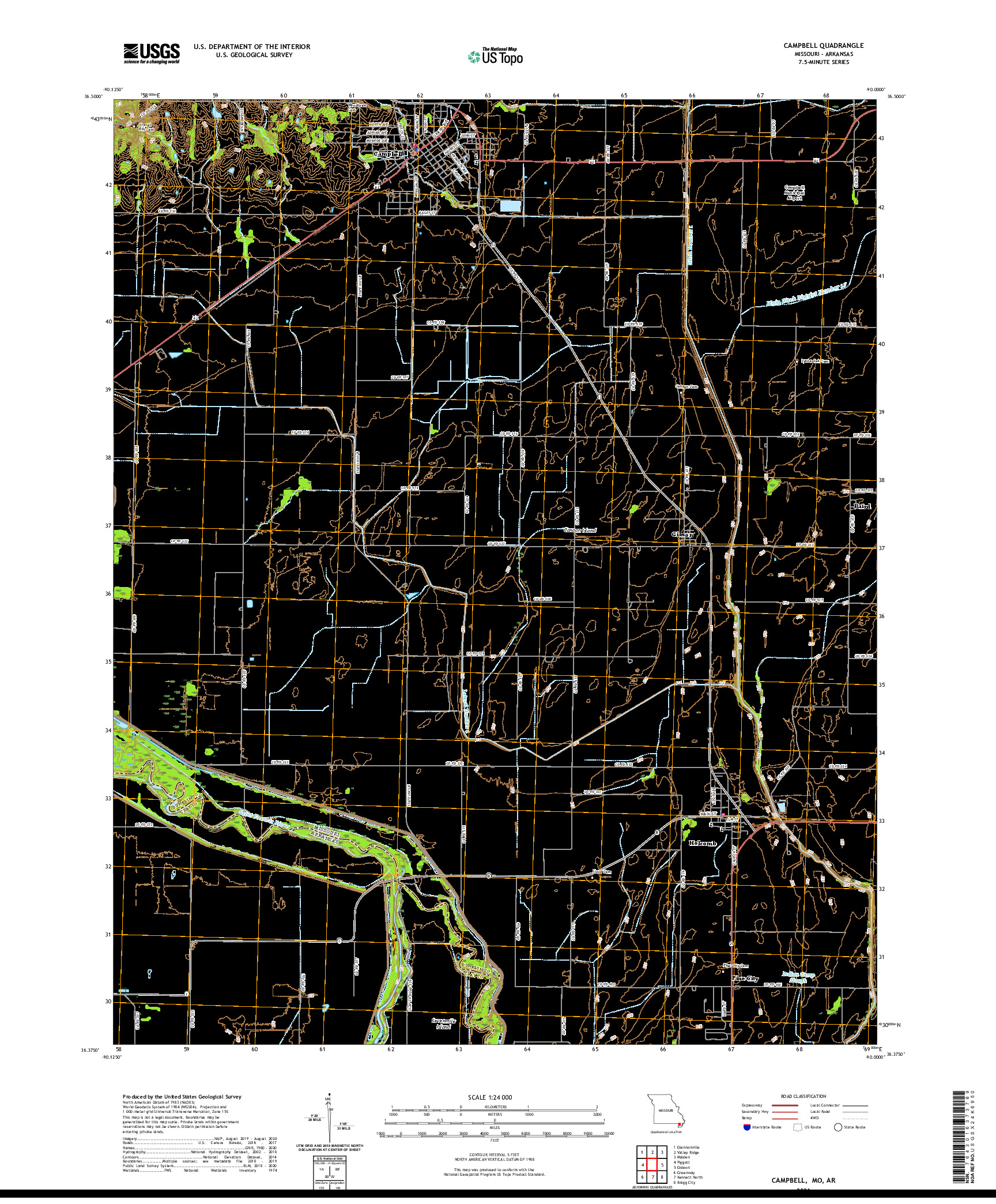 USGS US TOPO 7.5-MINUTE MAP FOR CAMPBELL, MO,AR 2021