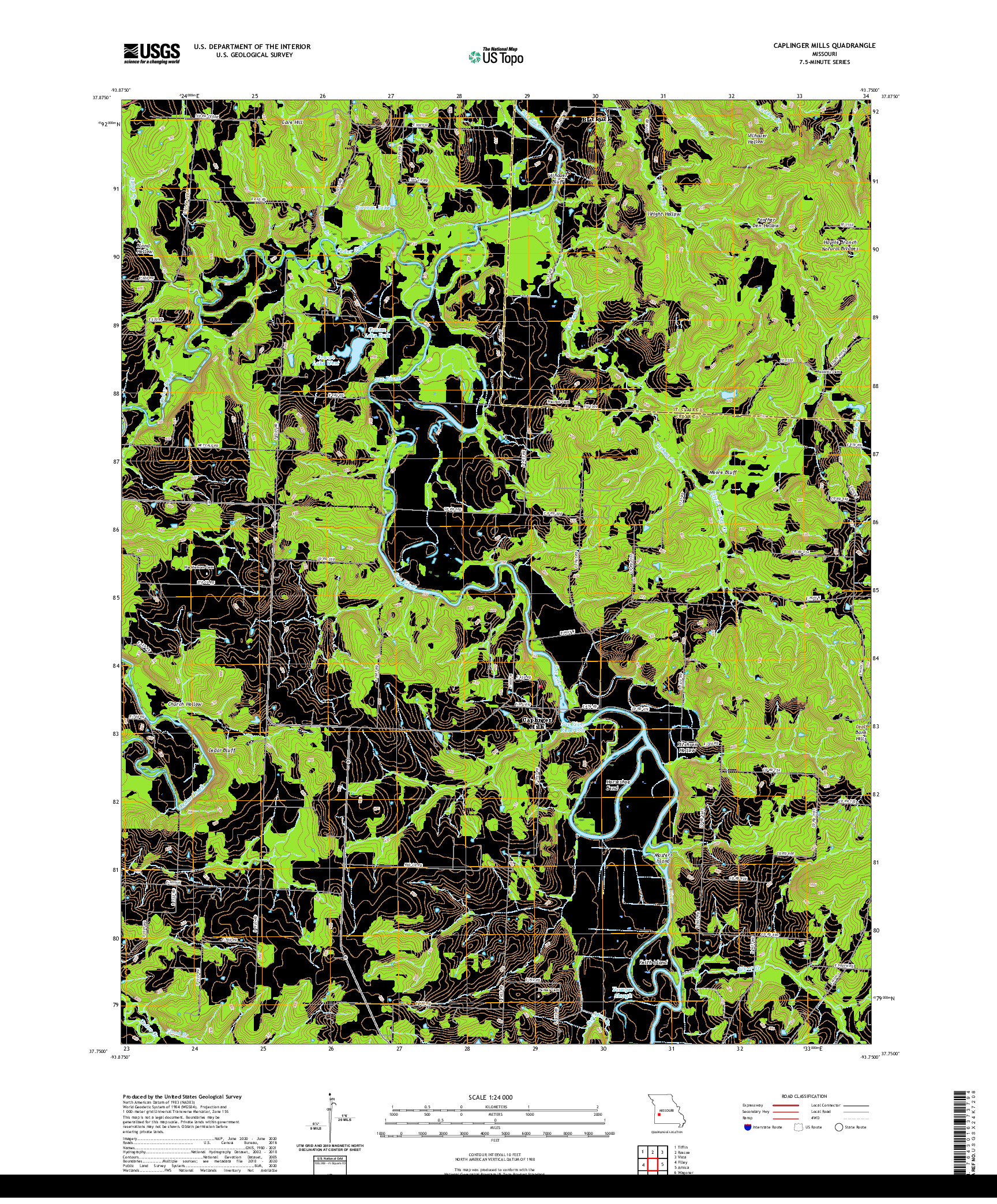 USGS US TOPO 7.5-MINUTE MAP FOR CAPLINGER MILLS, MO 2021