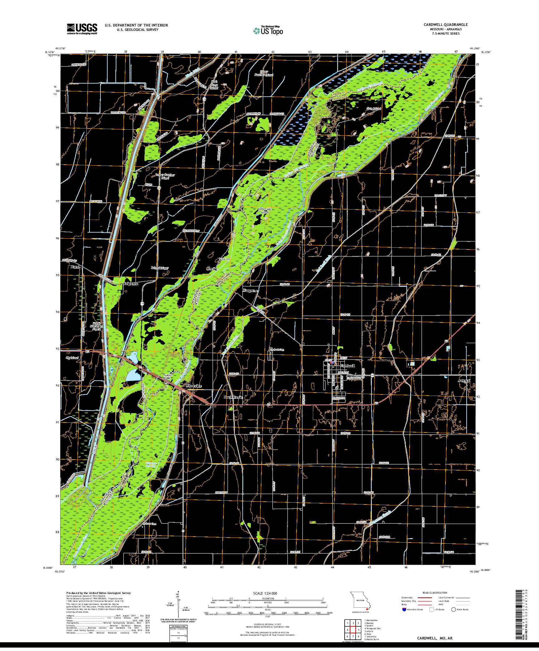 USGS US TOPO 7.5-MINUTE MAP FOR CARDWELL, MO,AR 2021