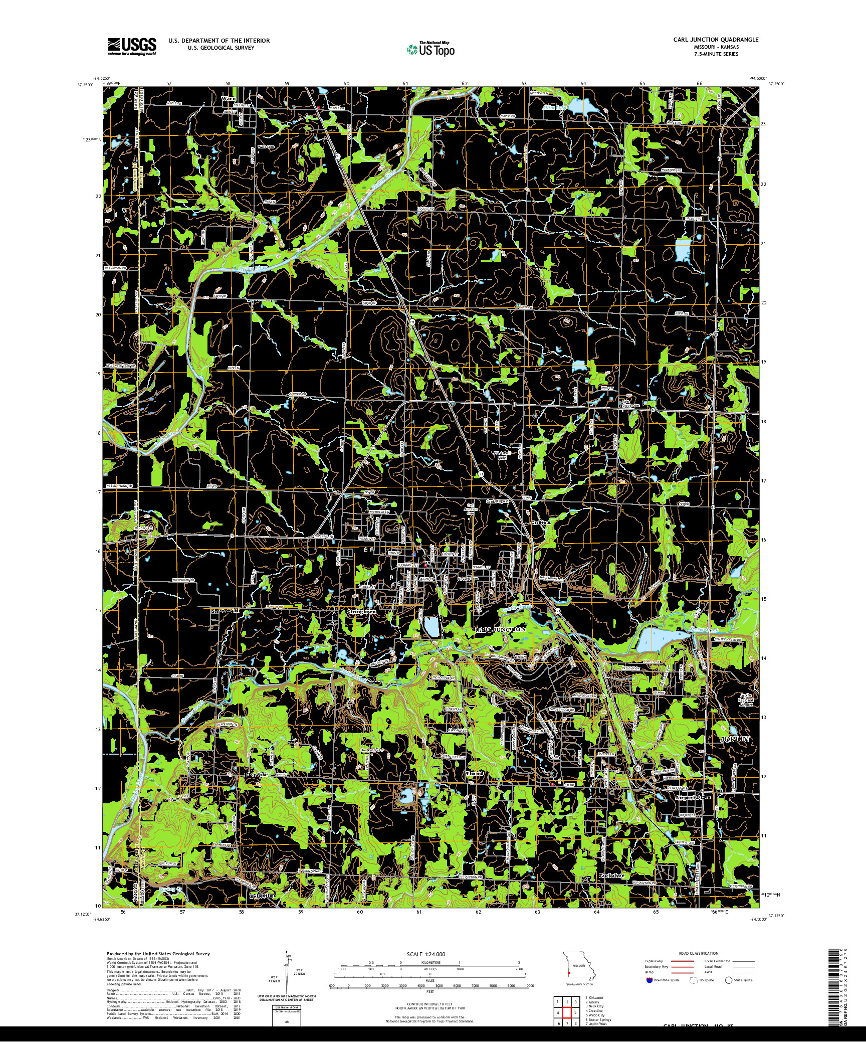 USGS US TOPO 7.5-MINUTE MAP FOR CARL JUNCTION, MO,KS 2021