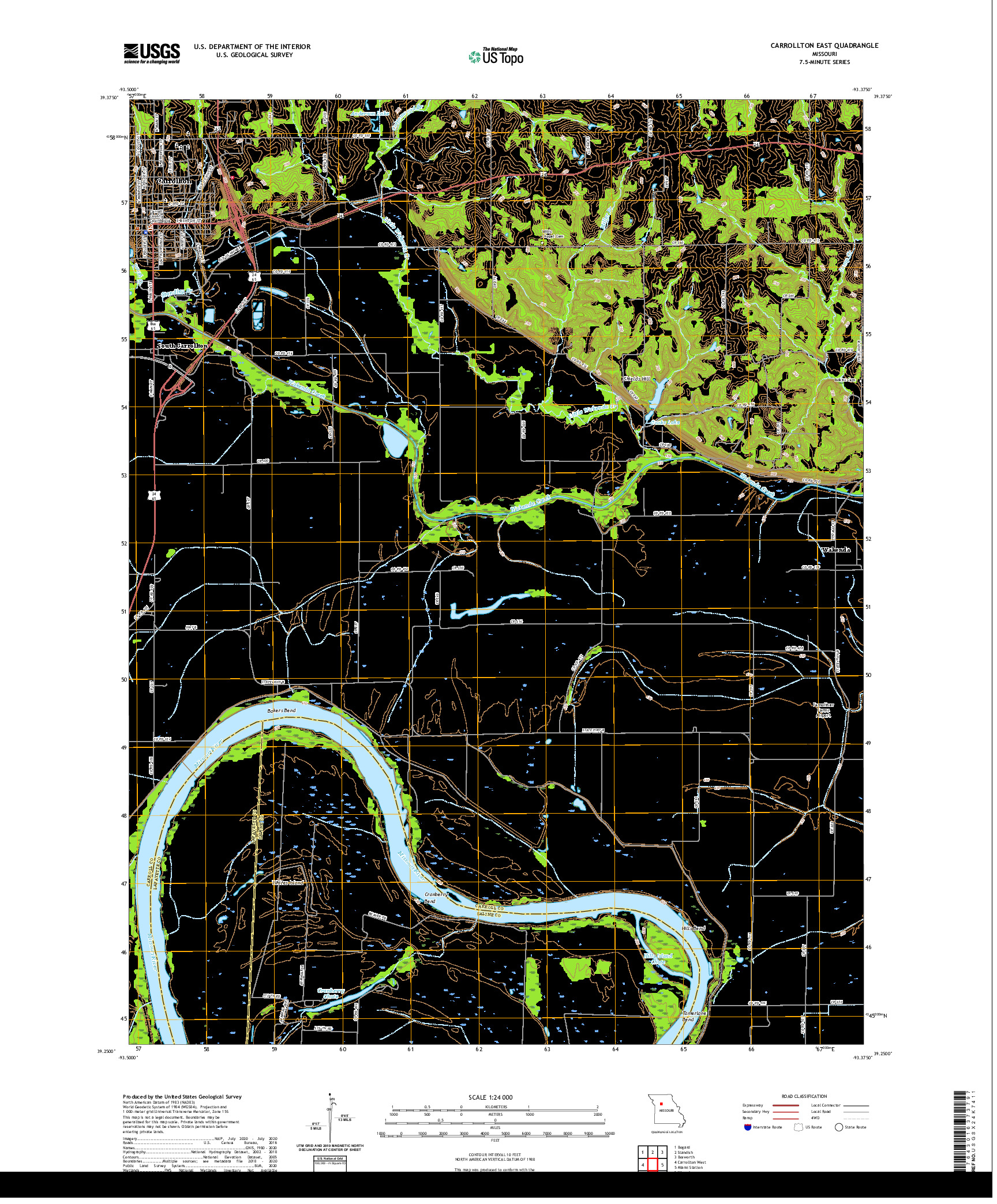USGS US TOPO 7.5-MINUTE MAP FOR CARROLLTON EAST, MO 2021