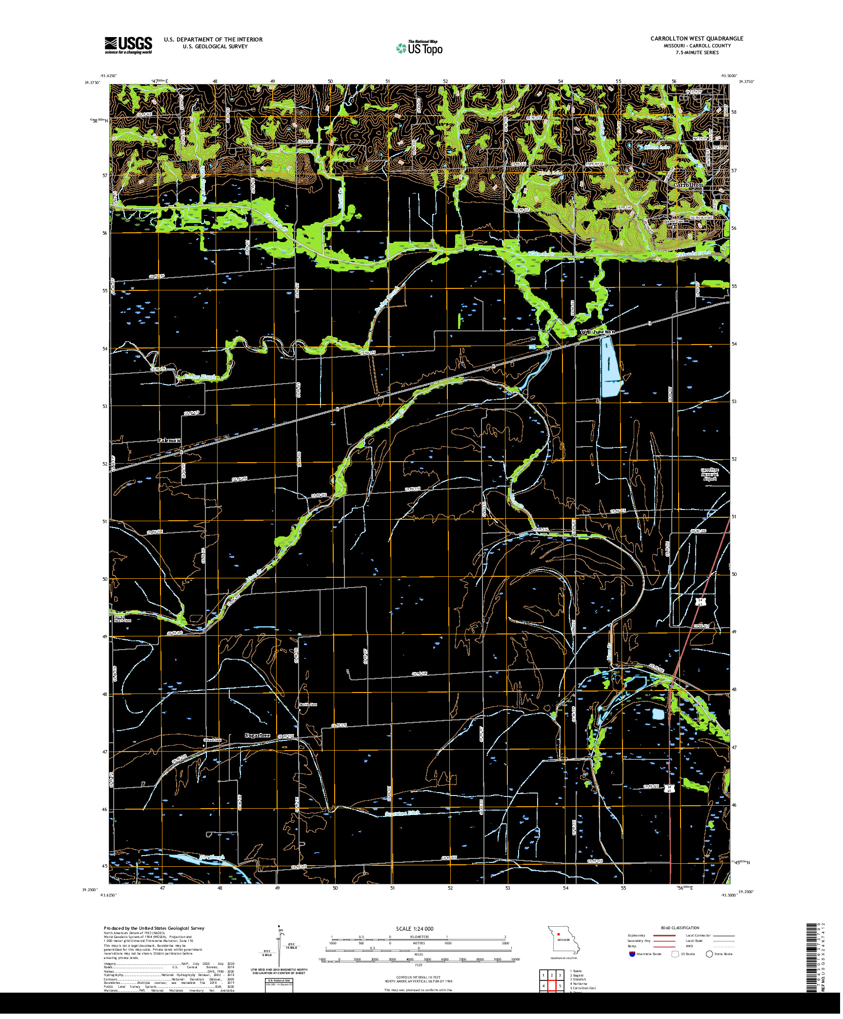 USGS US TOPO 7.5-MINUTE MAP FOR CARROLLTON WEST, MO 2021