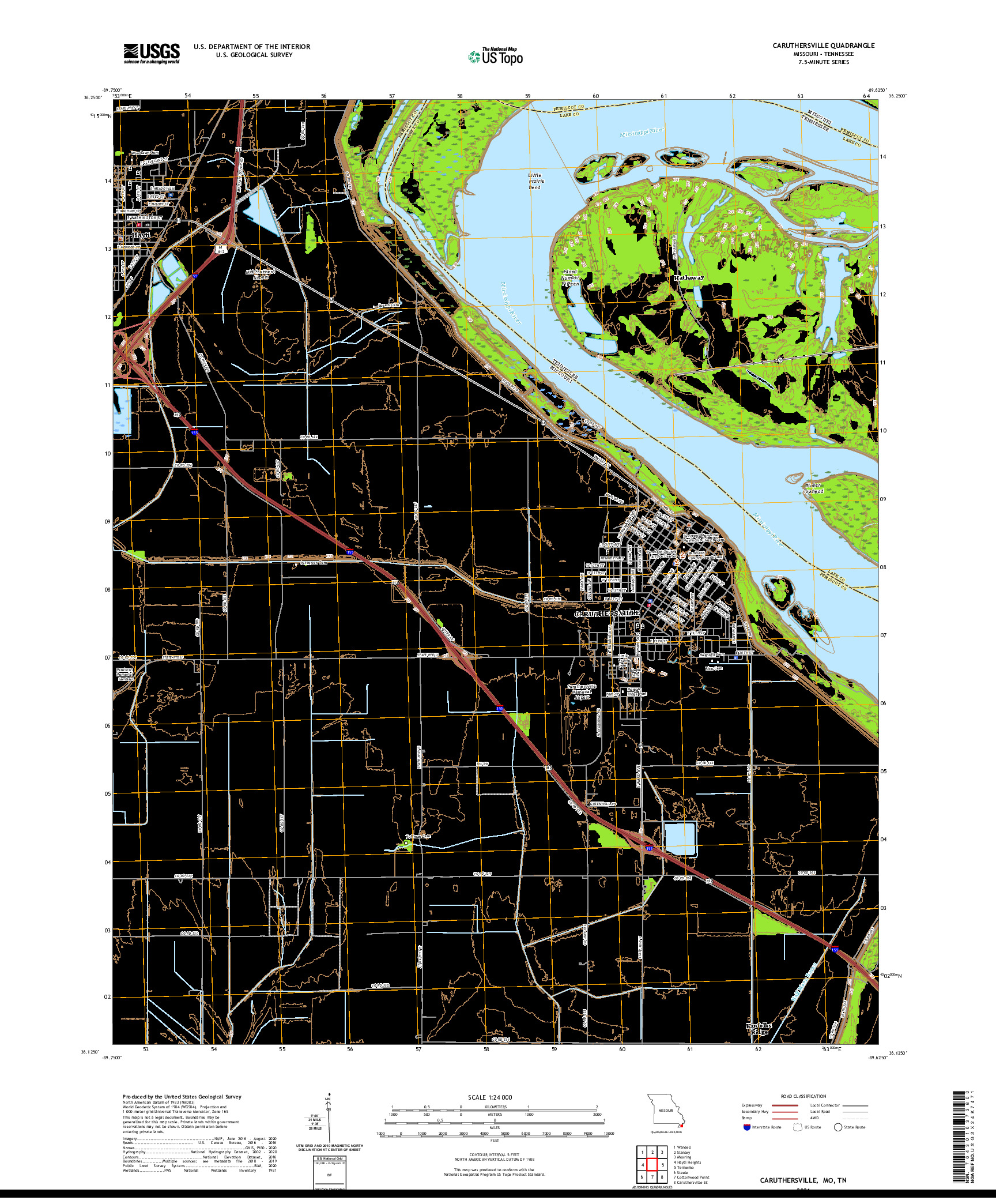 USGS US TOPO 7.5-MINUTE MAP FOR CARUTHERSVILLE, MO,TN 2021